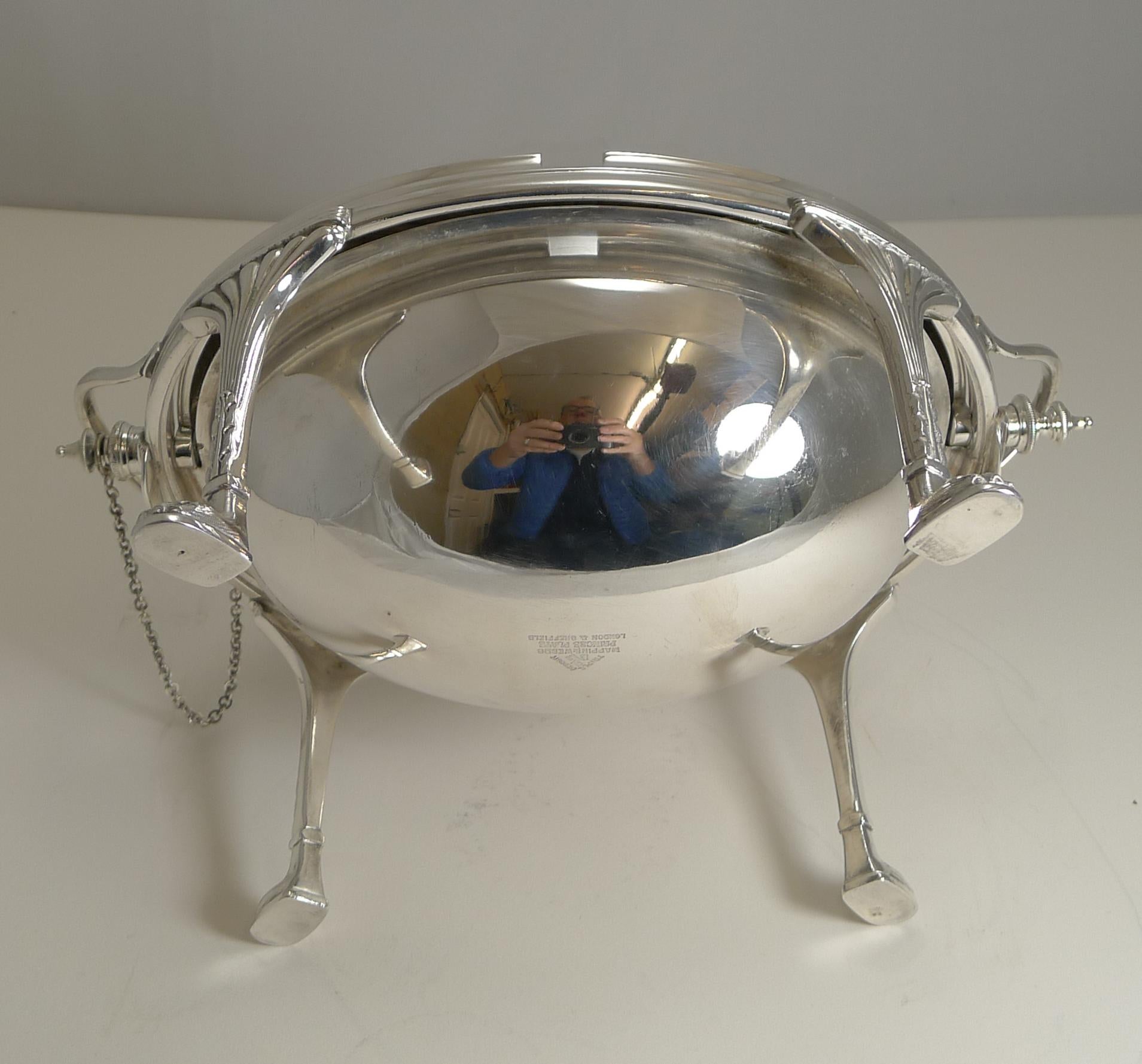 Late Victorian Antique English Silver Plated Revolving Breakfast / Serving Dish, Mappin & Webb