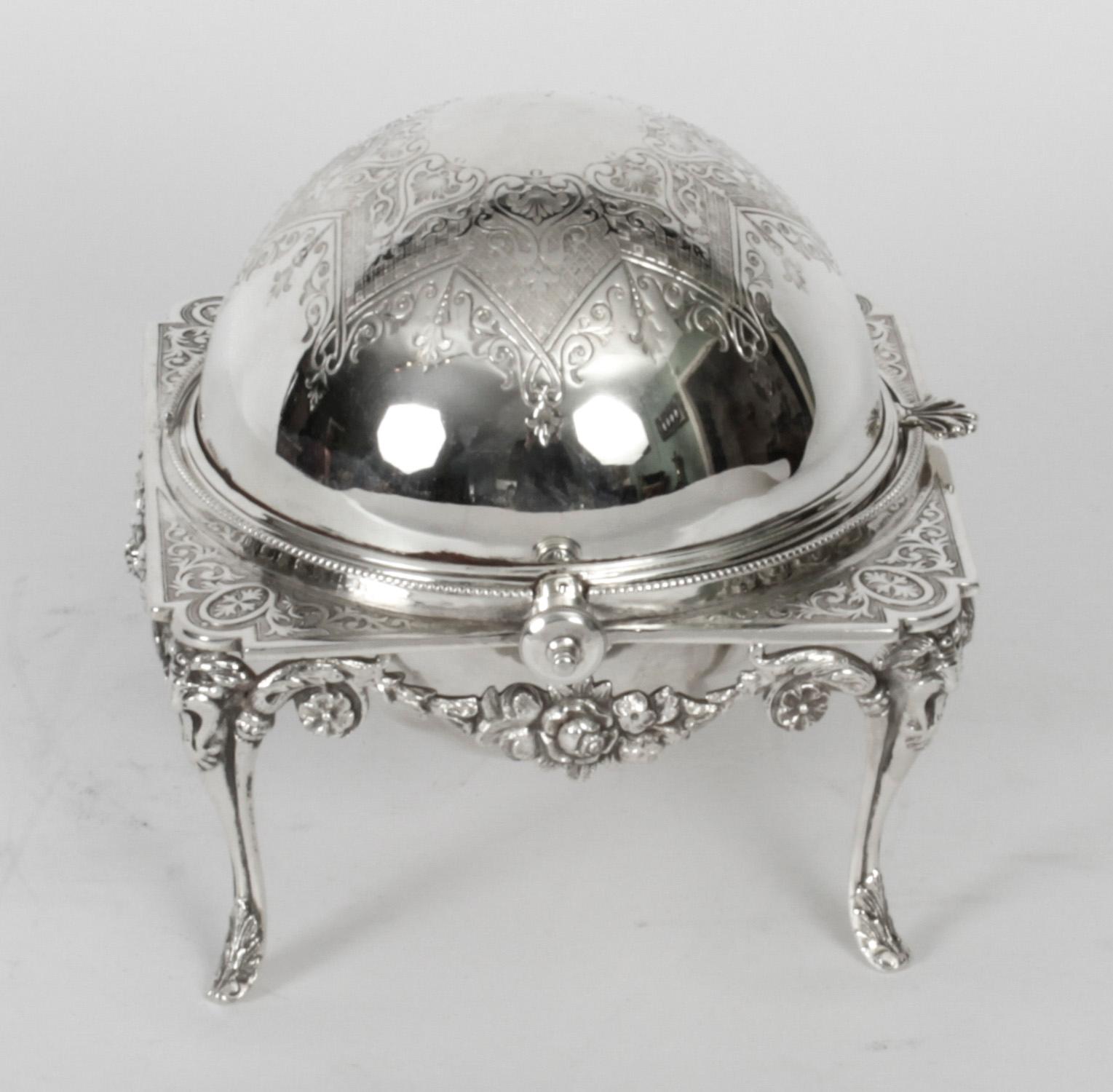 Antique English Silver Plated Roll Over Butter / Caviar Dish, 19th Century 10