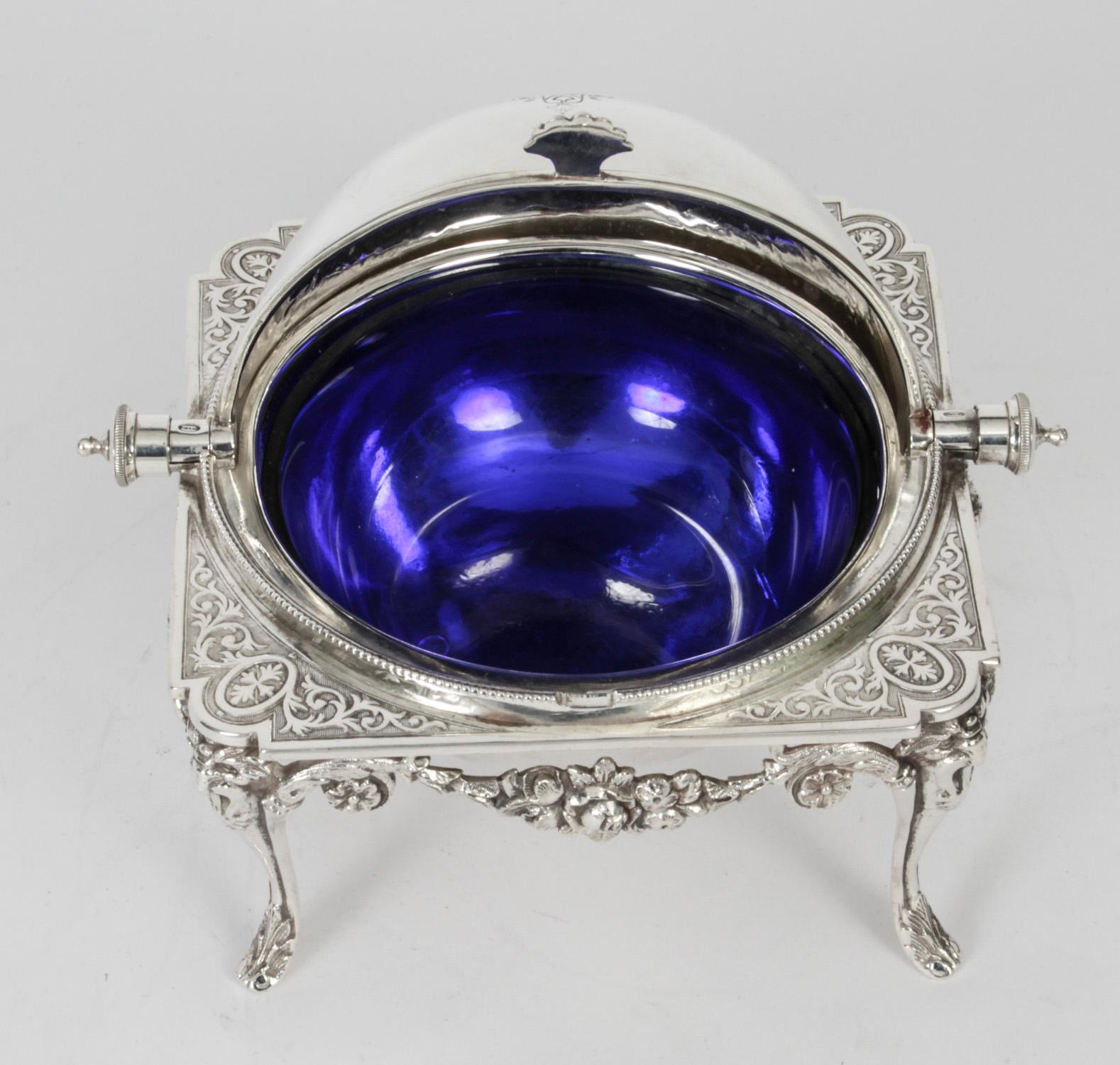 Antique English Silver Plated Roll Over Butter / Caviar Dish, 19th Century In Good Condition In London, GB