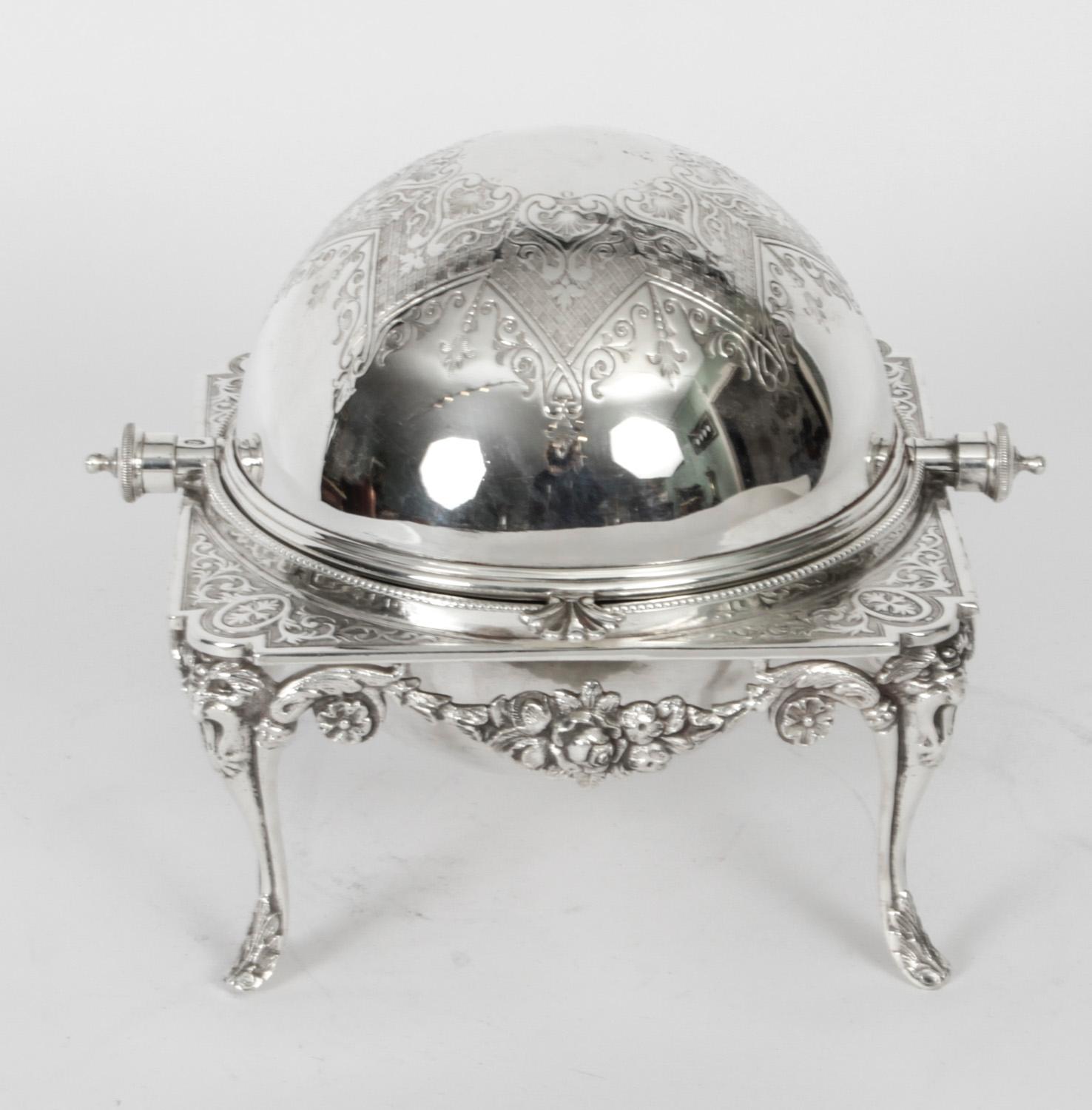 Antique English Silver Plated Roll Over Butter / Caviar Dish, 19th Century 1
