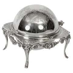 Antique English Silver Plated Roll Over Butter / Caviar Dish, 19th Century
