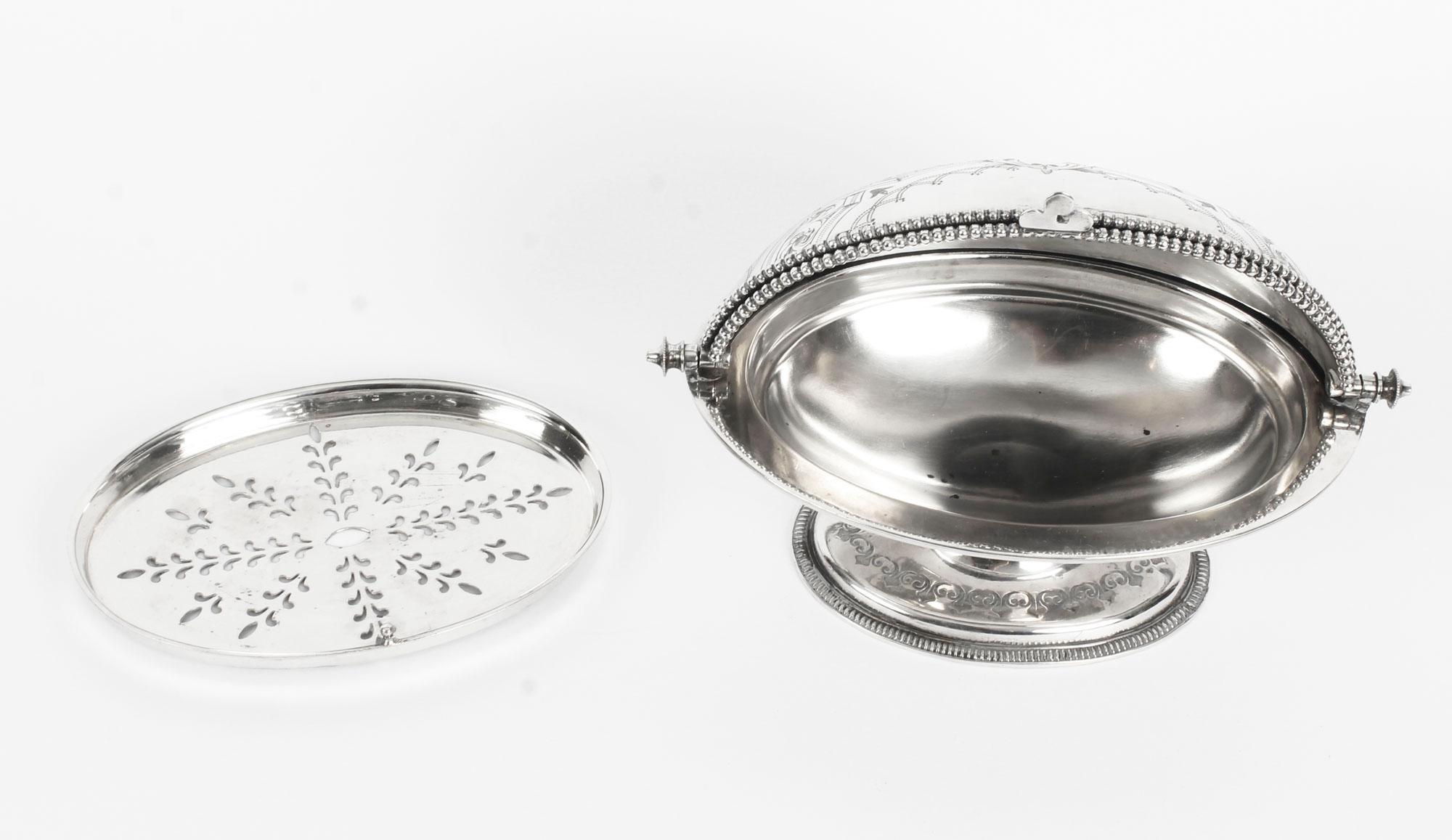 Antique English Silver Plated Roll Over Butter Dish, 19th Century 3
