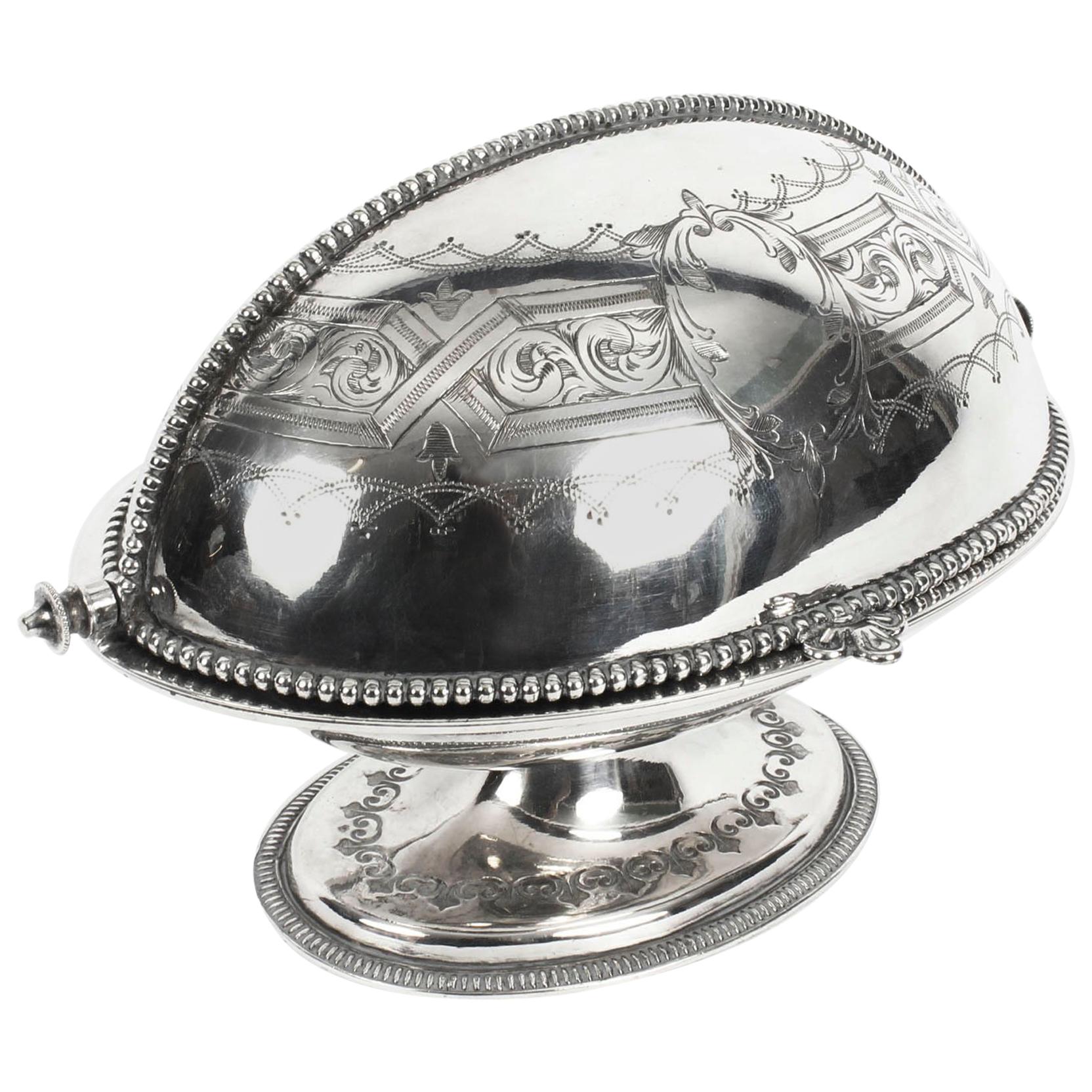 Antique English Silver Plated Roll Over Butter Dish, 19th Century