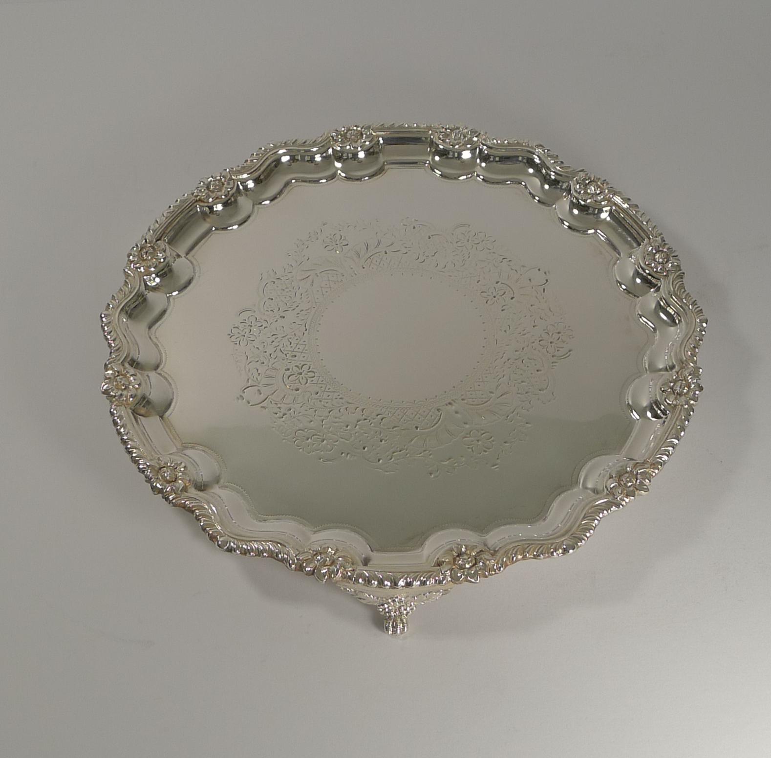 Antique English Silver Plated Salver or Tray by James Deakin, circa 1880 6