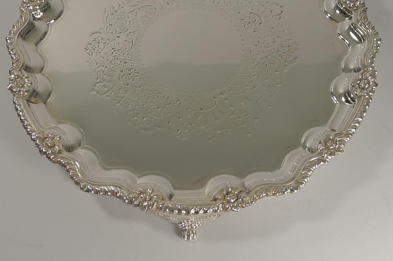 Antique English Silver Plated Salver or Tray by James Deakin, circa 1880 7