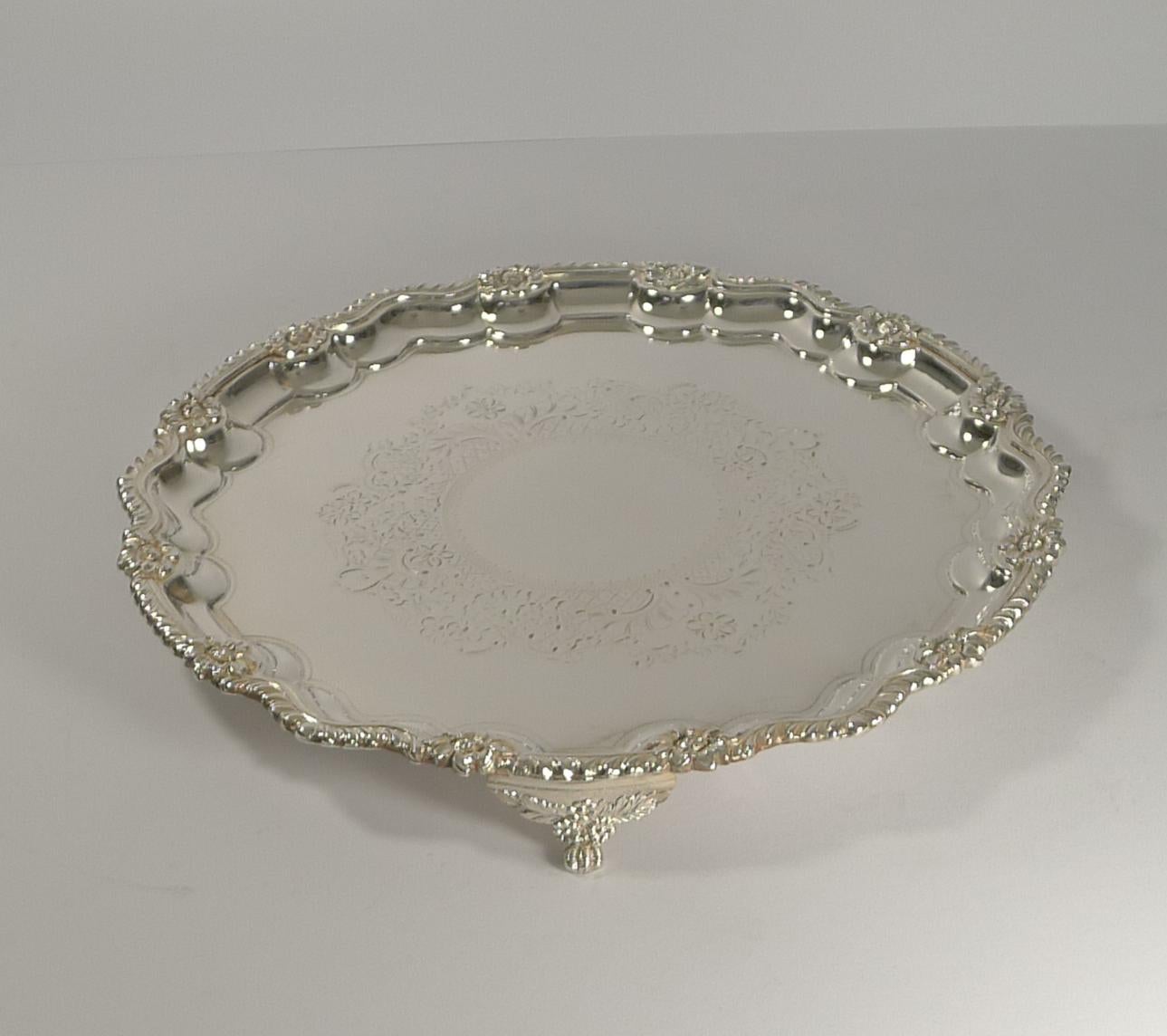 Antique English Silver Plated Salver or Tray by James Deakin, circa 1880 8