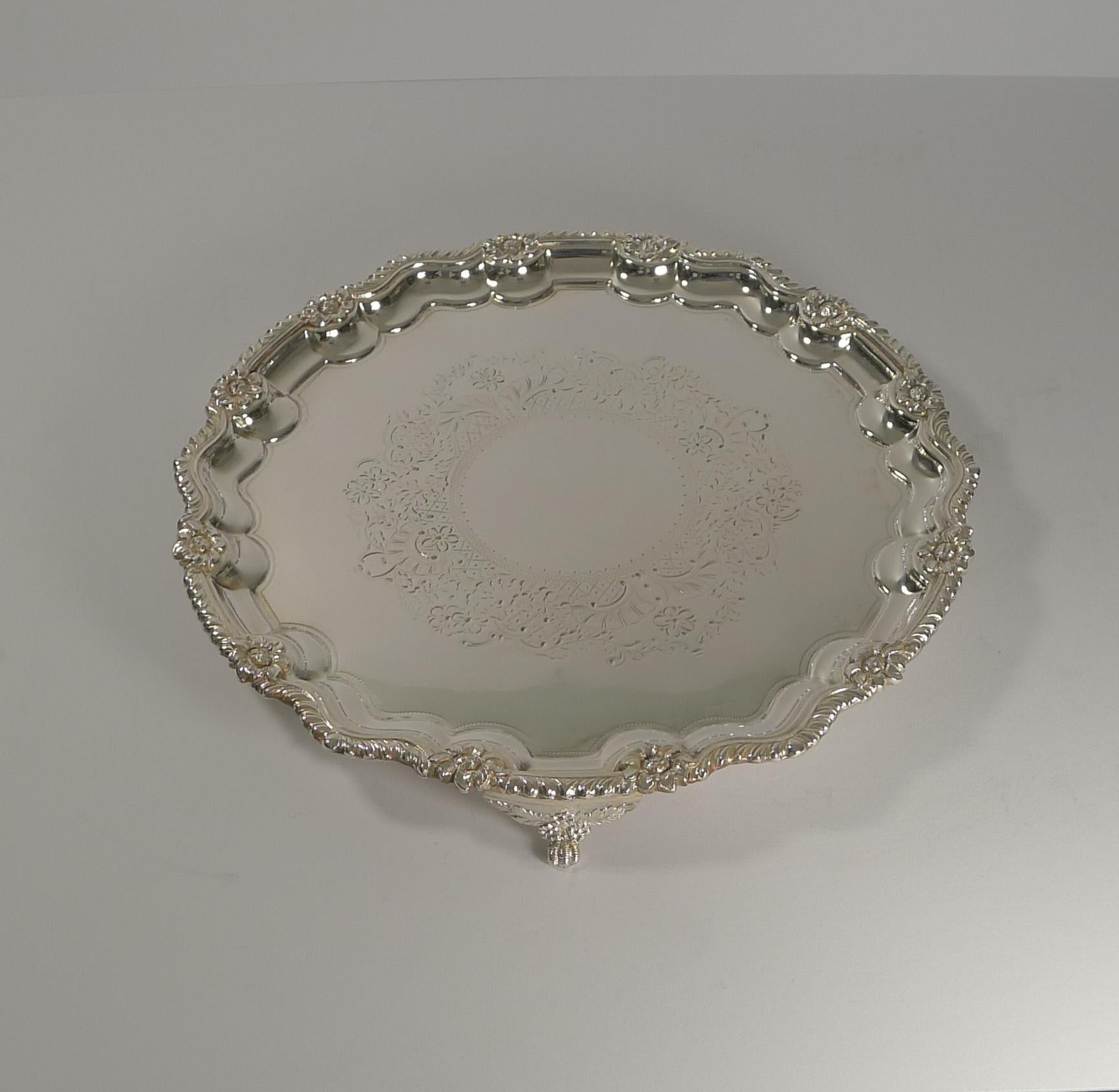 Antique English Silver Plated Salver or Tray by James Deakin, circa 1880 9