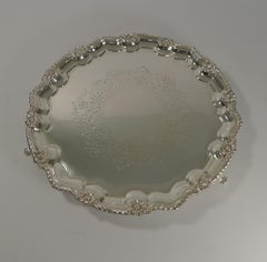 Antique English Silver Plated Salver or Tray by James Deakin, circa 1880
