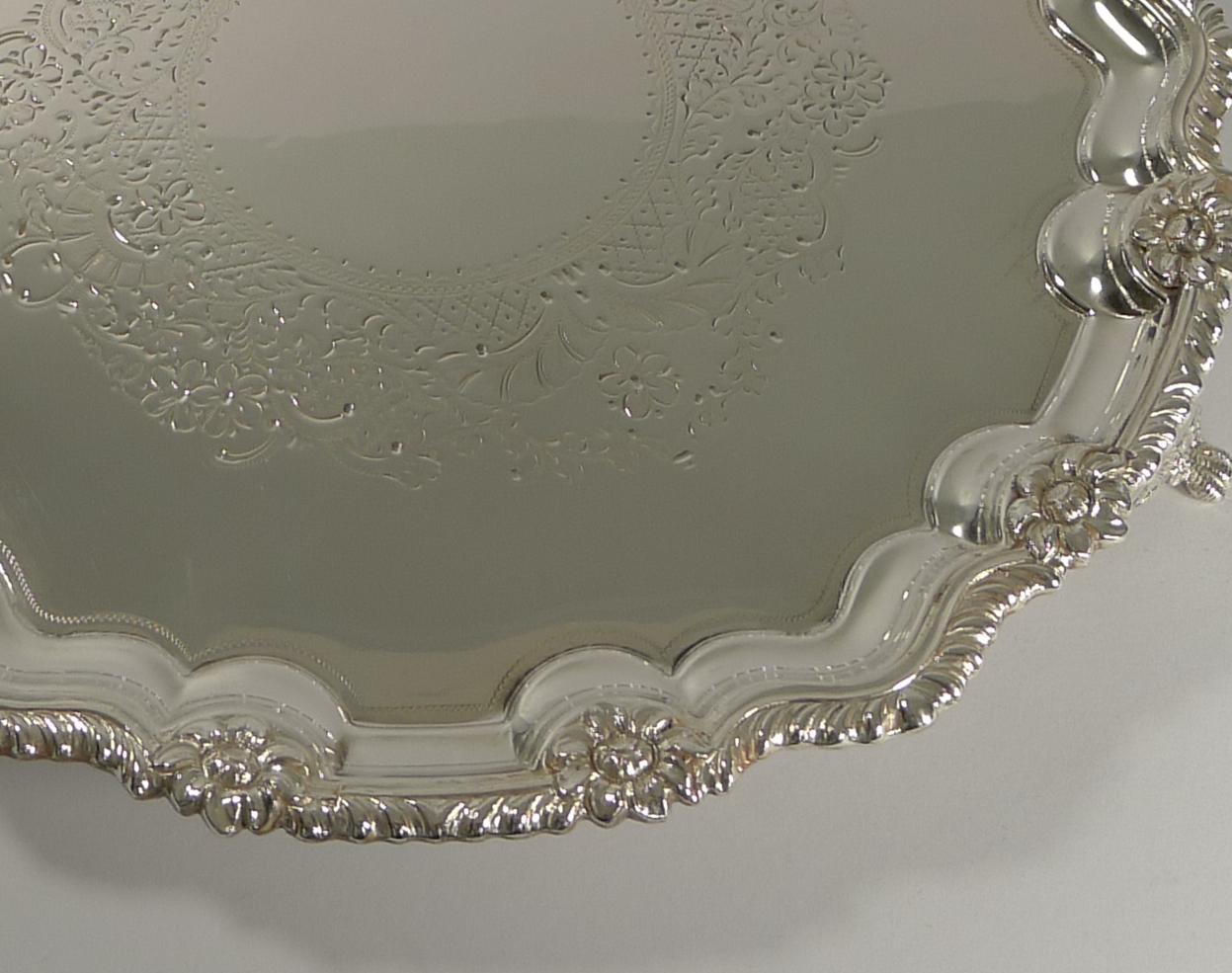 Antique English Silver Plated Salver or Tray by James Deakin, circa 1880 1