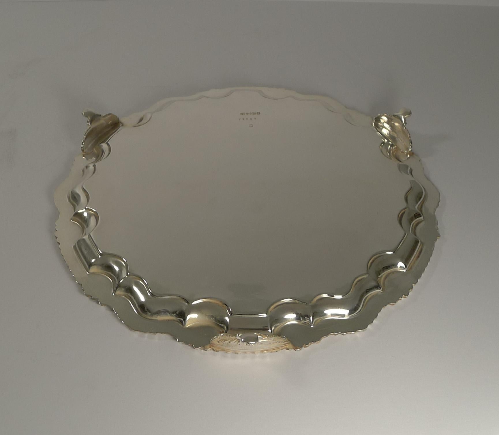 Antique English Silver Plated Salver or Tray by James Deakin, circa 1880 3