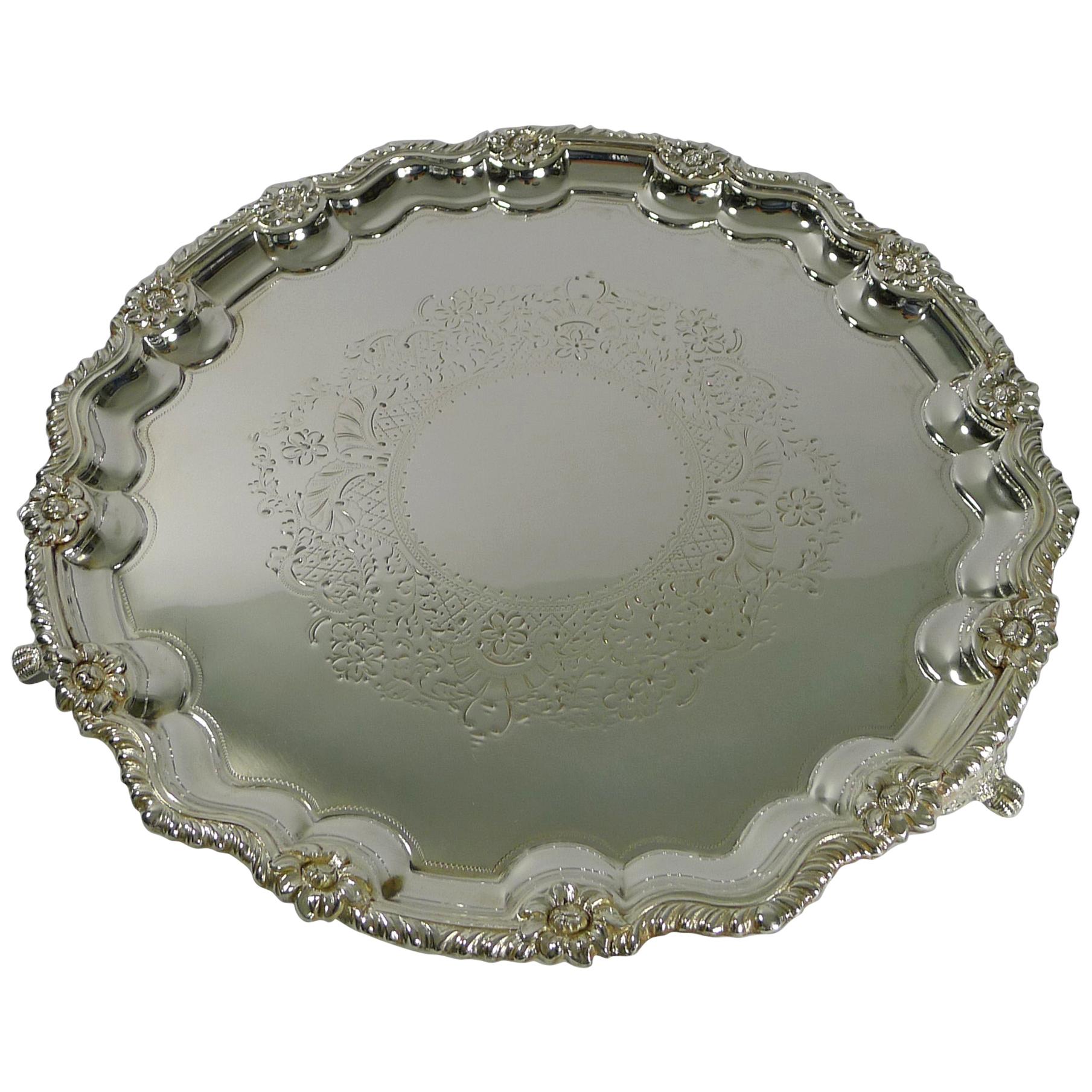 Antique English Silver Plated Salver or Tray by James Deakin, circa 1880