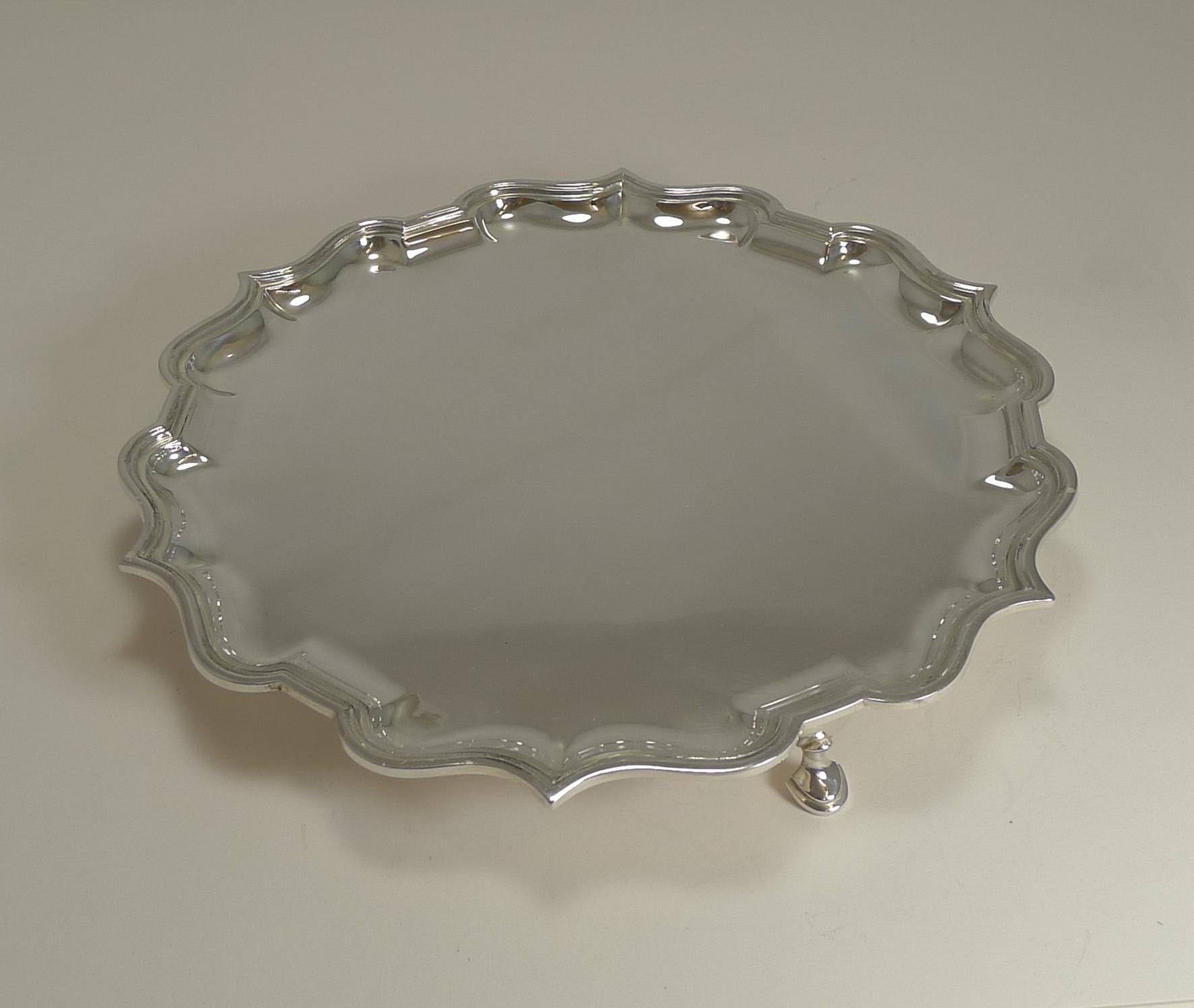 Antique English Silver Plated Salver / Tray by Elkington, 1911 2