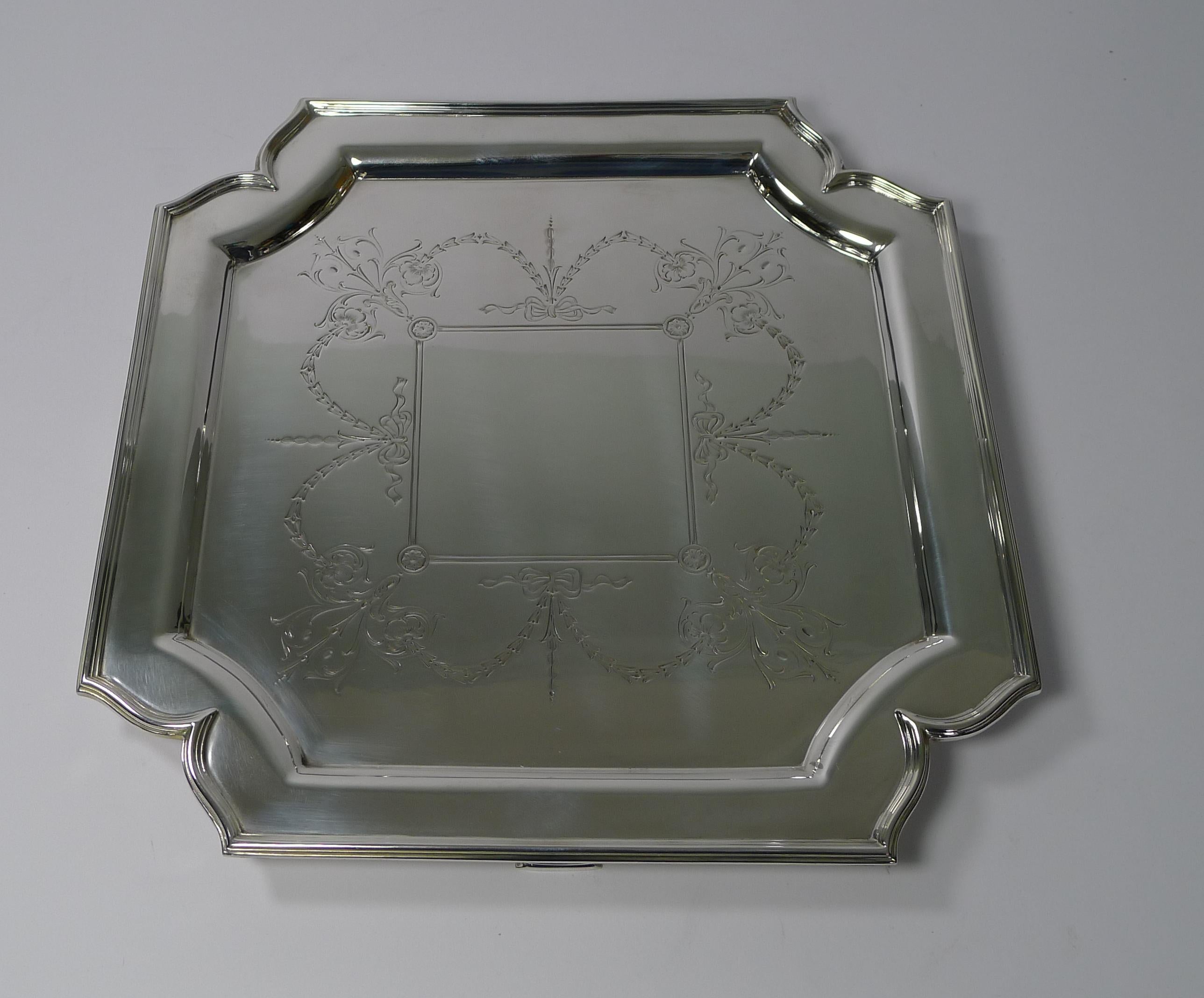 Antique English Silver Plated Salver / Tray by Roberts & Belk 1