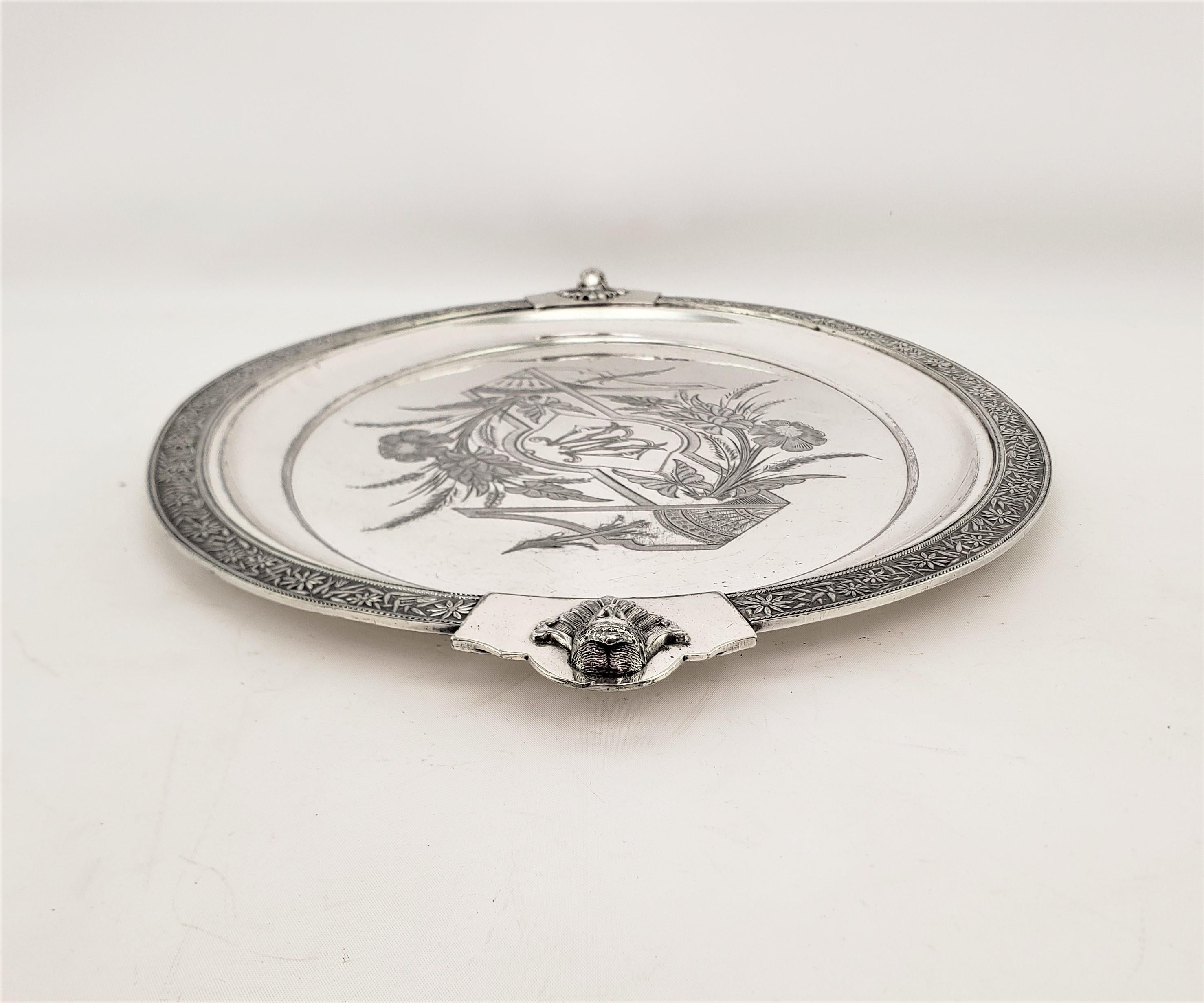 Antique English Silver Plated Serving Tray with Neoclassical Styled Decoration For Sale 4