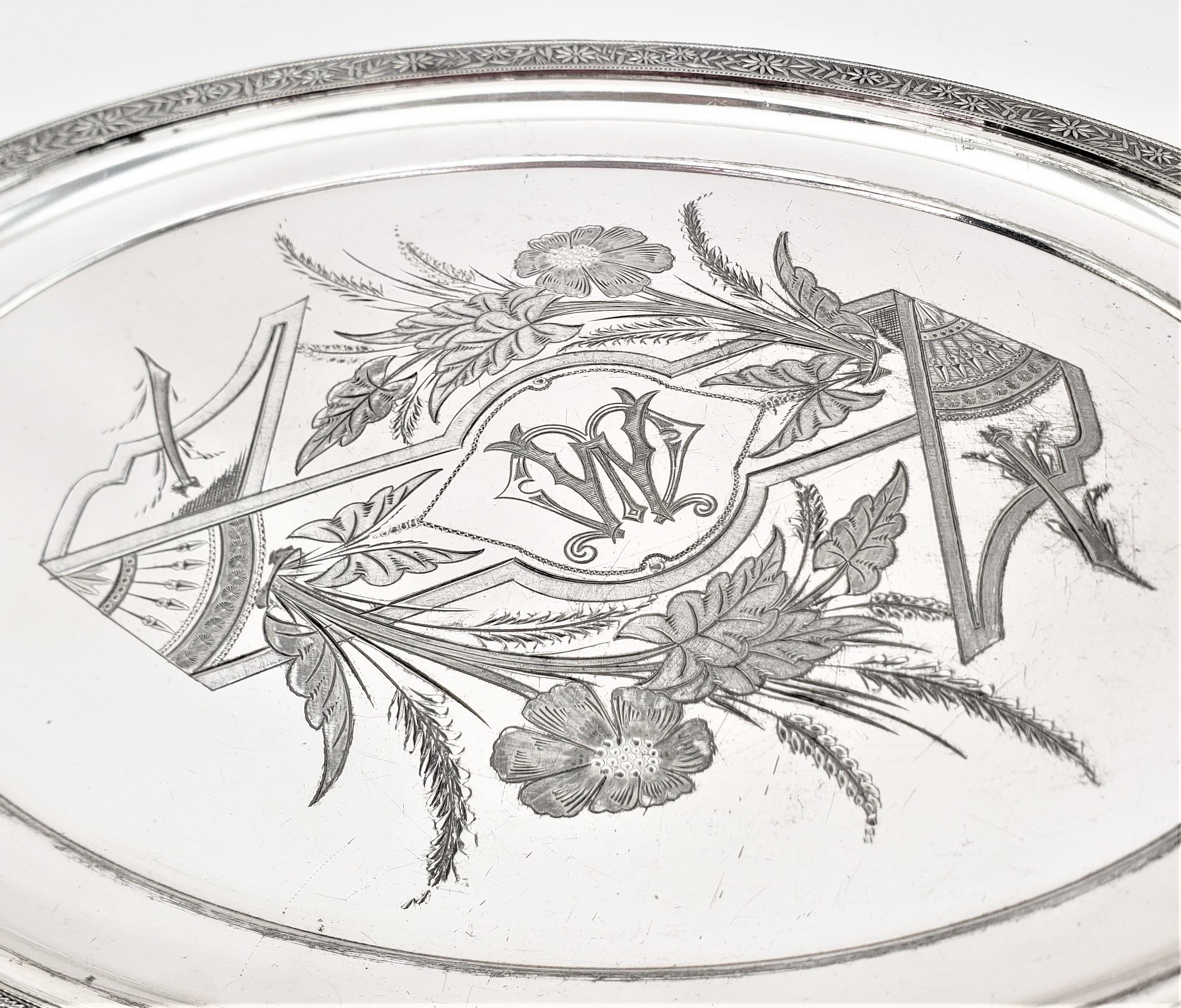 Antique English Silver Plated Serving Tray with Neoclassical Styled Decoration For Sale 5