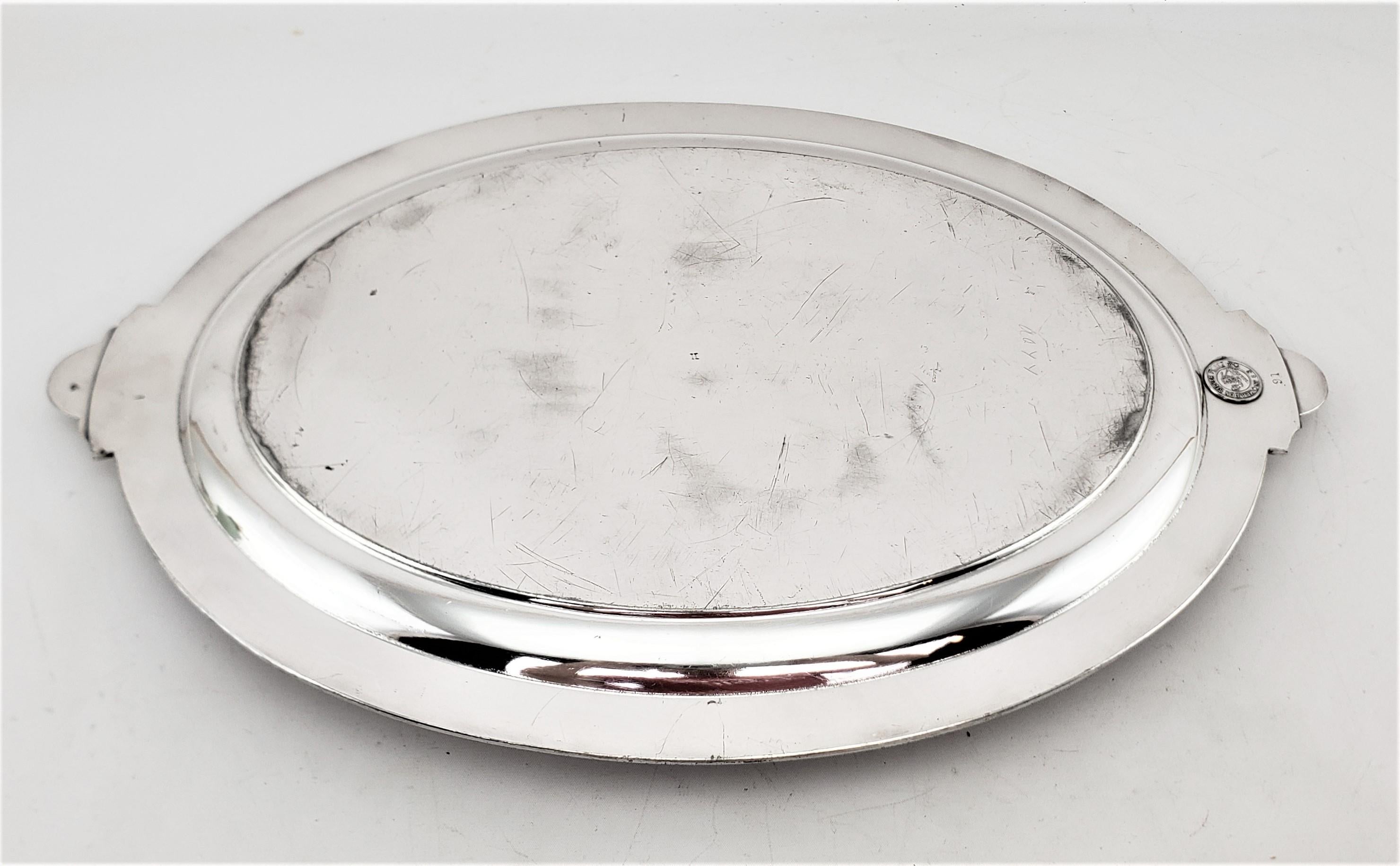 Antique English Silver Plated Serving Tray with Neoclassical Styled Decoration For Sale 11