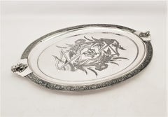 Antique English Silver Plated Serving Tray with Neoclassical Styled Decoration