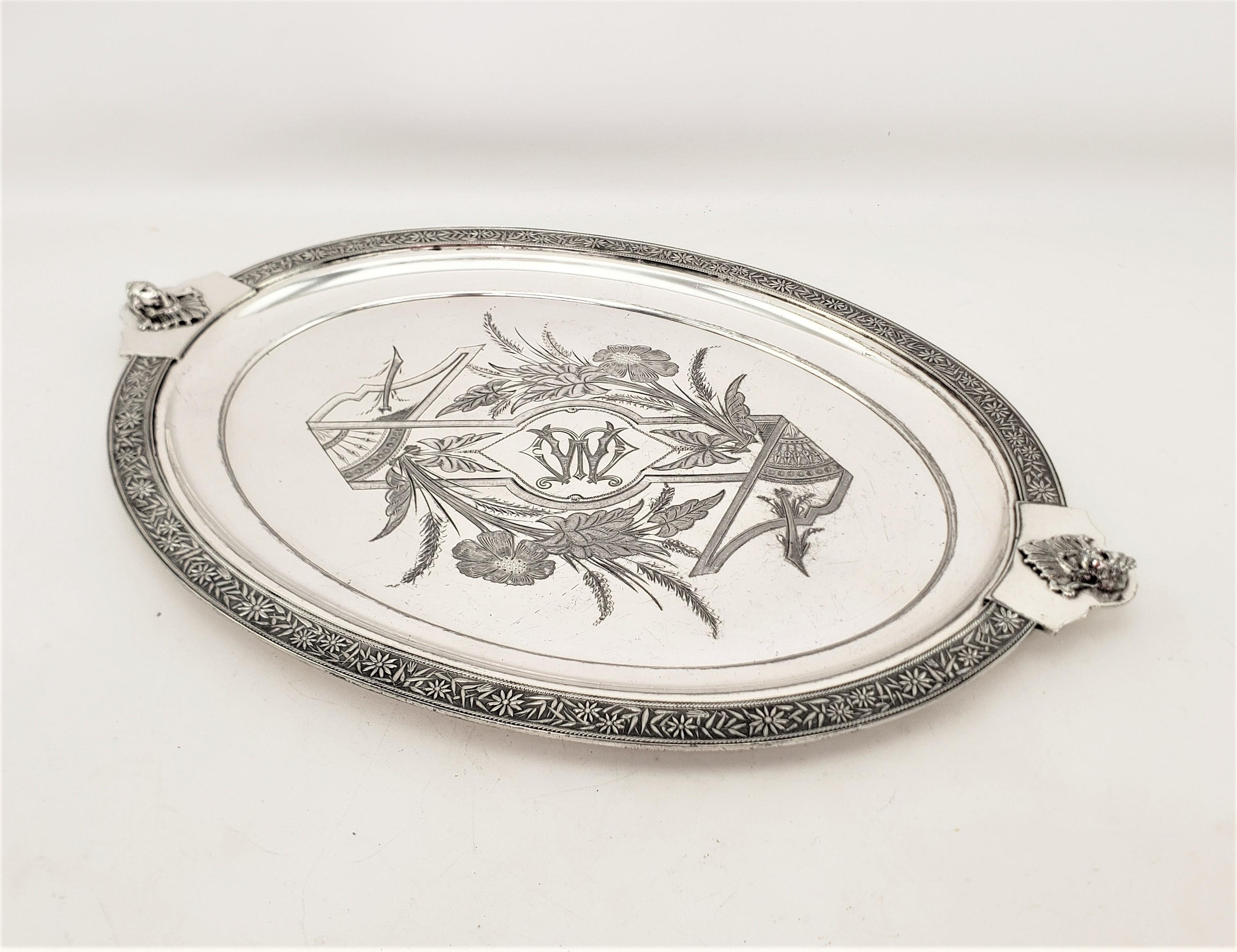 20th Century Antique English Silver Plated Serving Tray with Neoclassical Styled Decoration For Sale