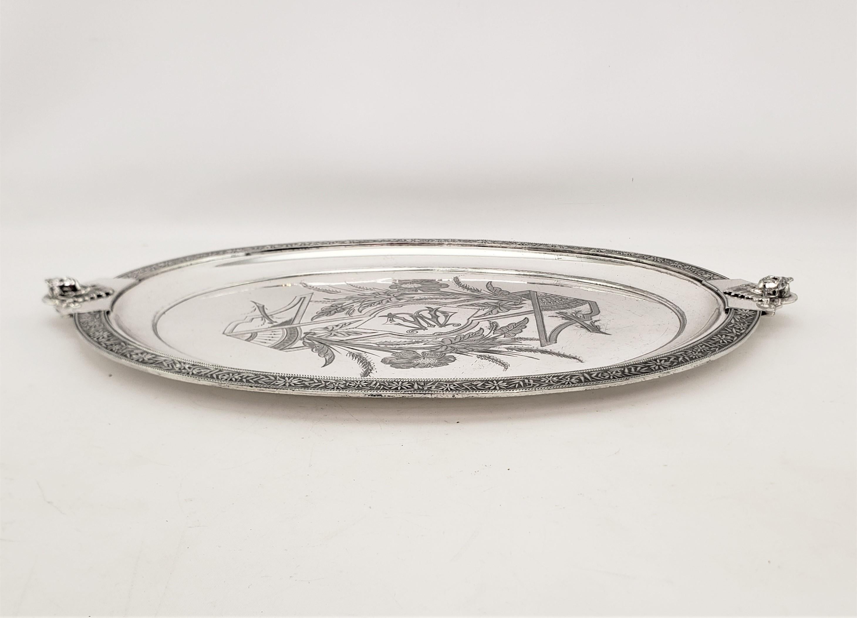 Antique English Silver Plated Serving Tray with Neoclassical Styled Decoration For Sale 2