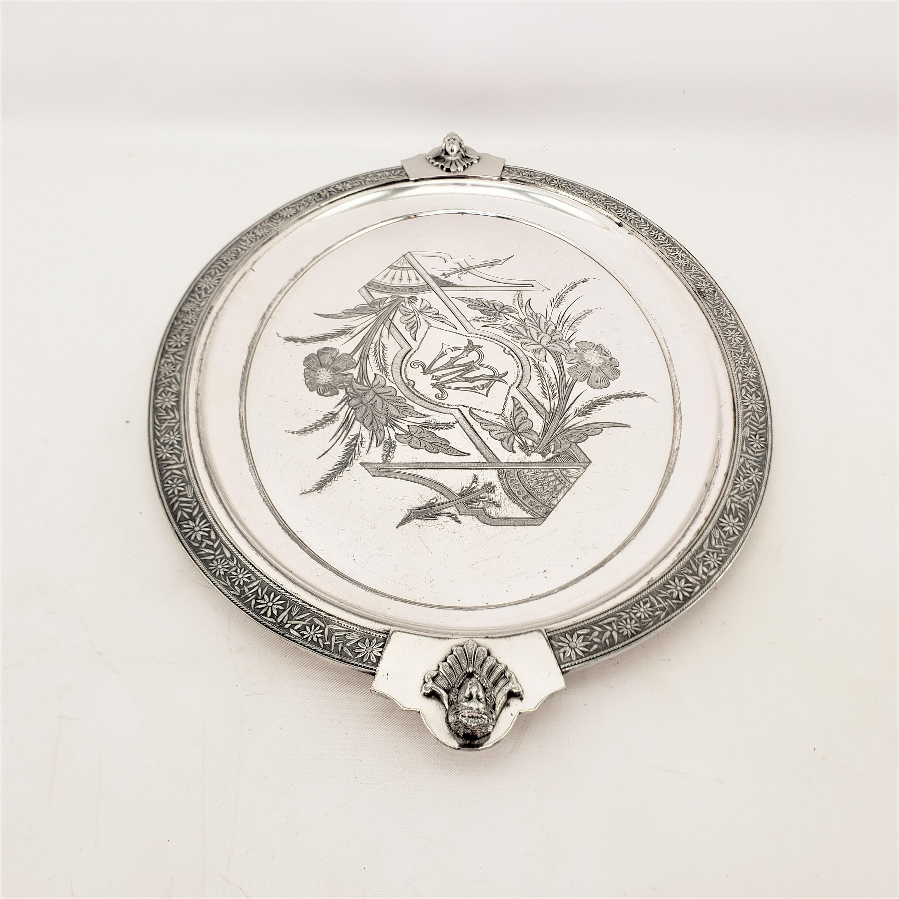 Antique English Silver Plated Serving Tray with Neoclassical Styled Decoration For Sale 3