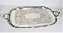 Antique English Silver Plated Serving Tray with Ornate Accents & Engraving