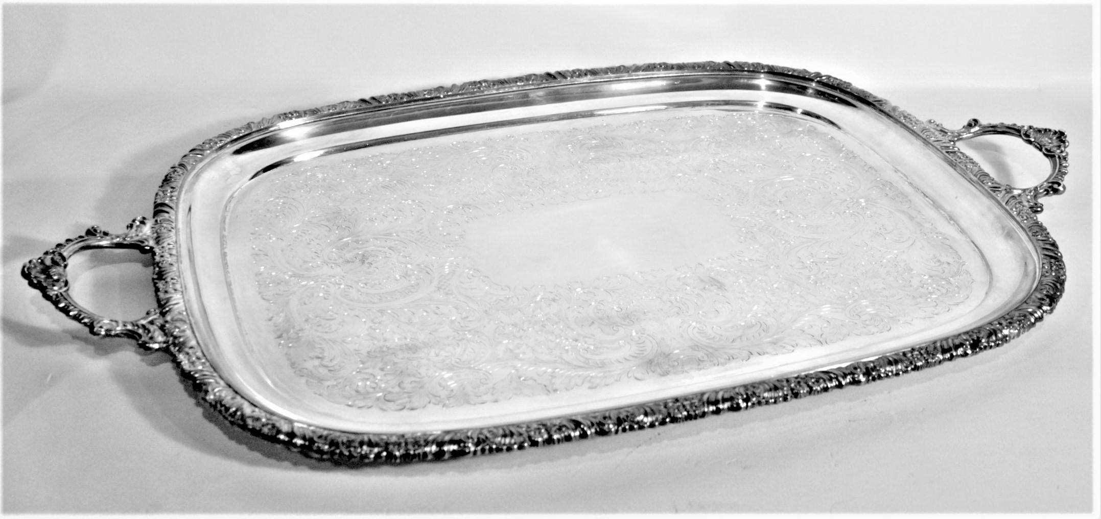 High Victorian Antique English Silver Plated Serving Tray with Ornate Accents & Engraving