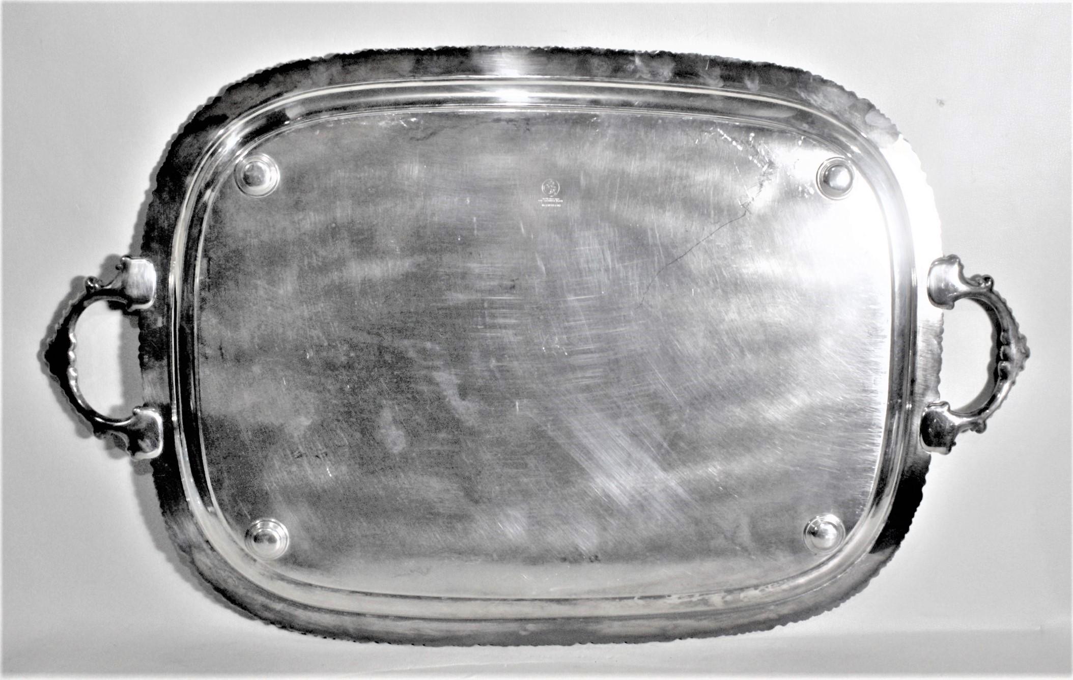 Antique English Silver Plated Serving Tray with Ornate Accents & Engraving 2