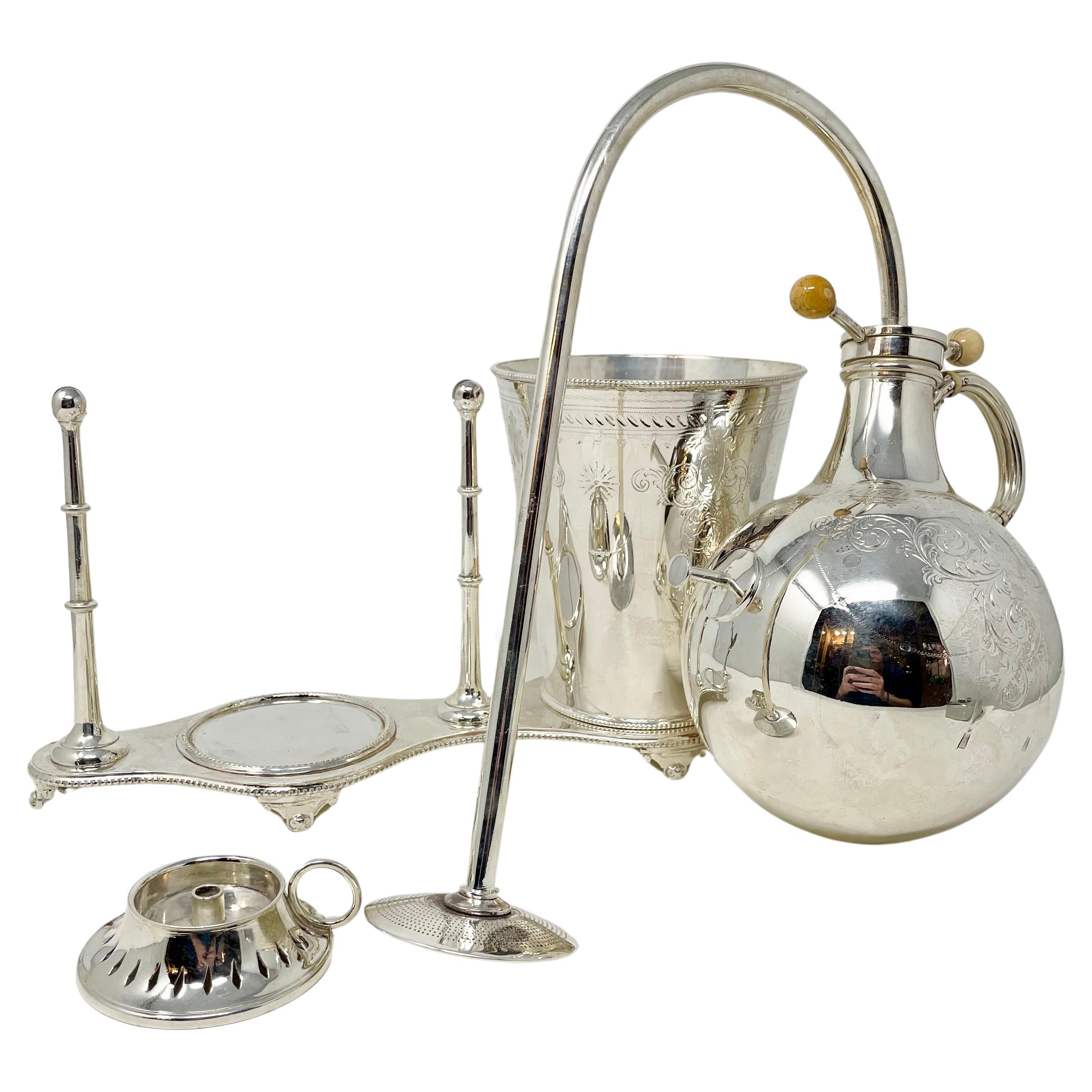 Ancien fabricant de café siphon anglais en métal argenté, vers 1870. en vente 1