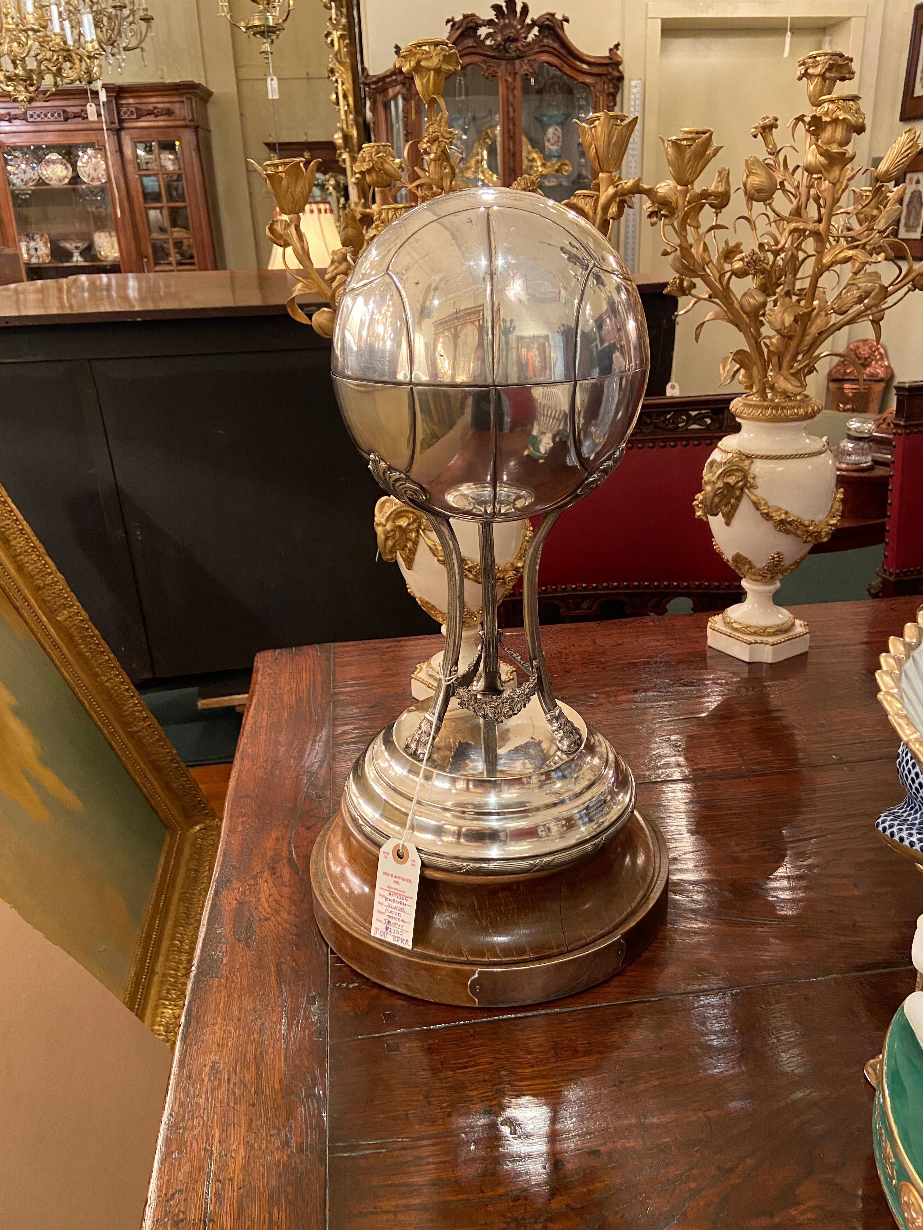 Antique English Silver Plated Soccer Trophy For Sale 3