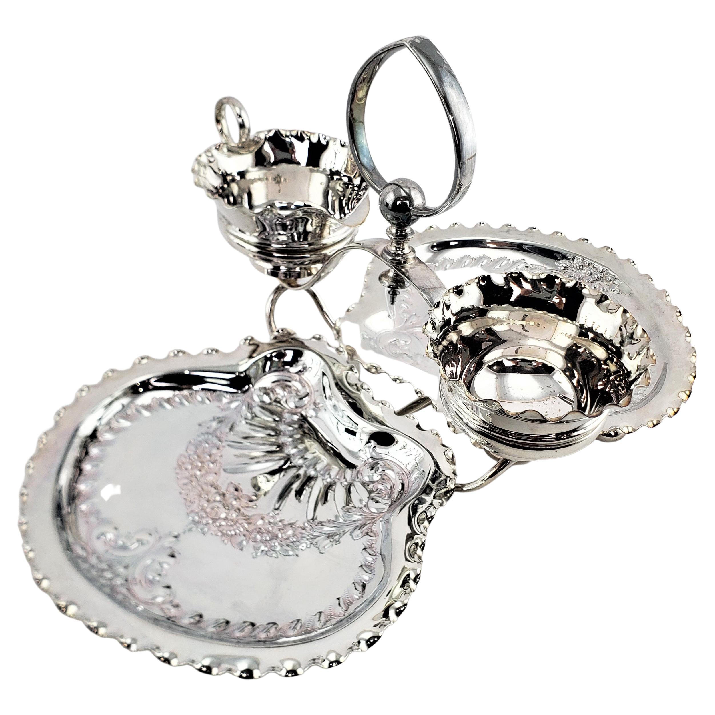 Edwardian Antique English Silver Plated Strawberry Server Set with Figural Shell Dishes For Sale