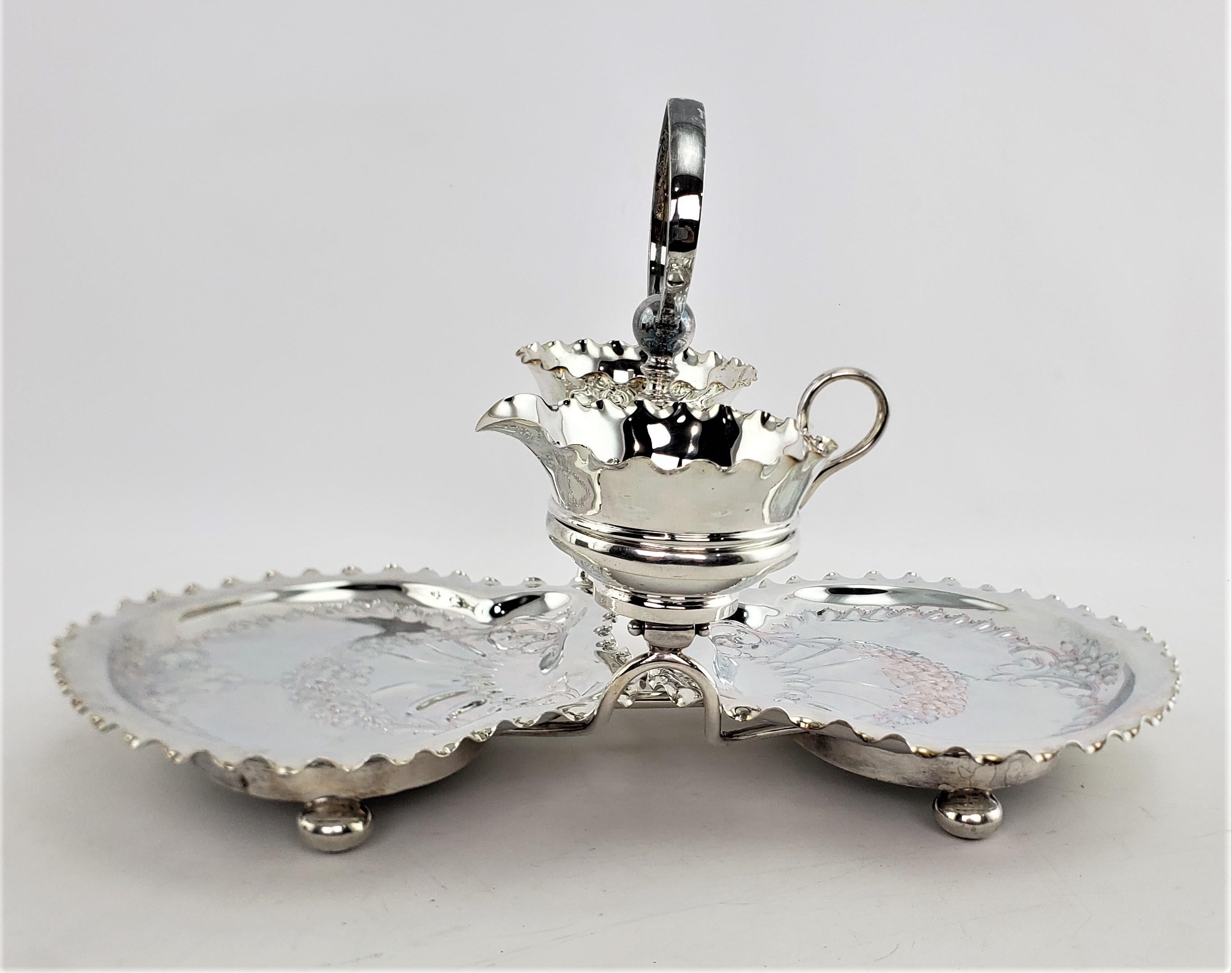 Machine-Made Antique English Silver Plated Strawberry Server Set with Figural Shell Dishes For Sale