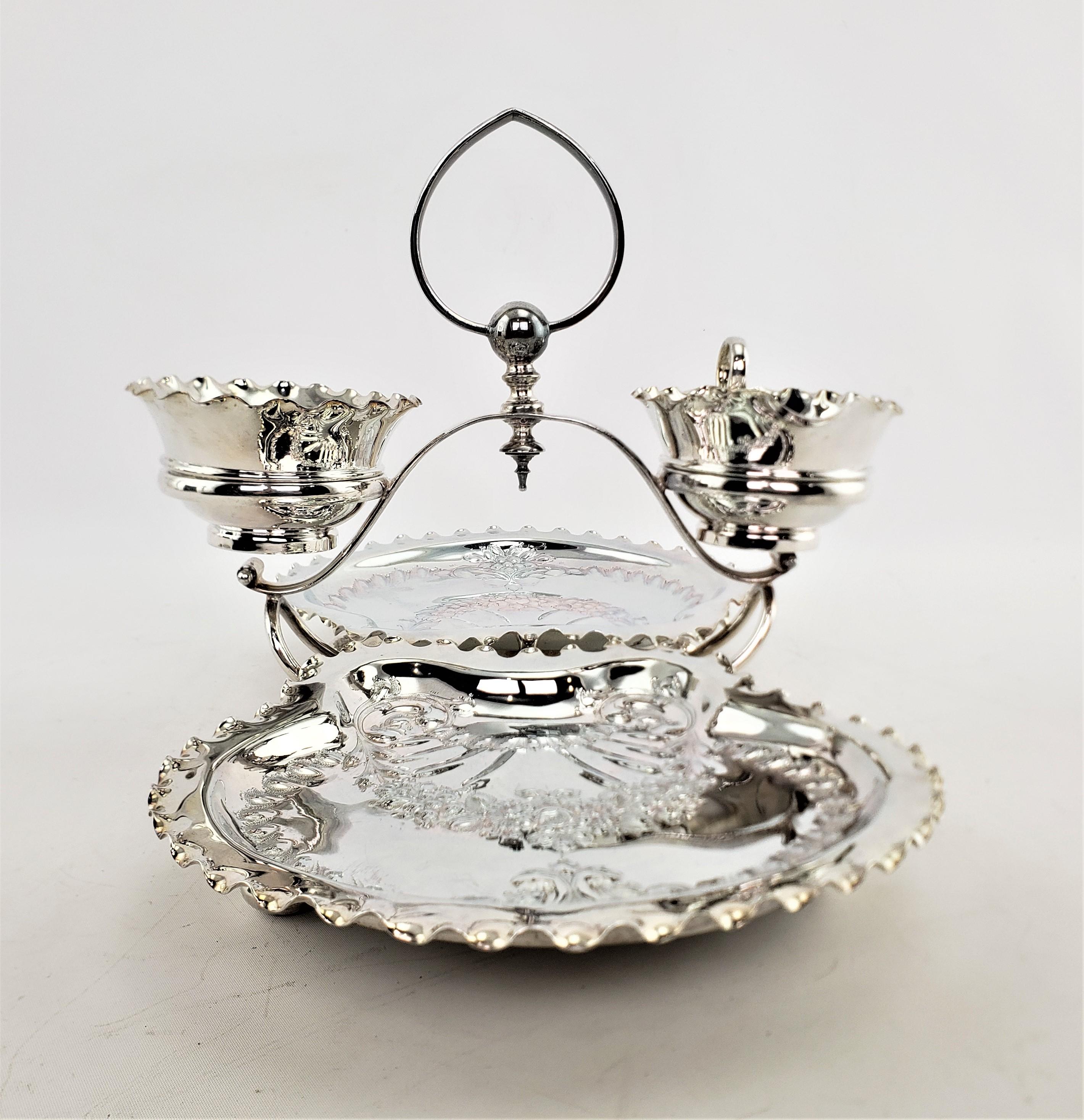 20th Century Antique English Silver Plated Strawberry Server Set with Figural Shell Dishes For Sale