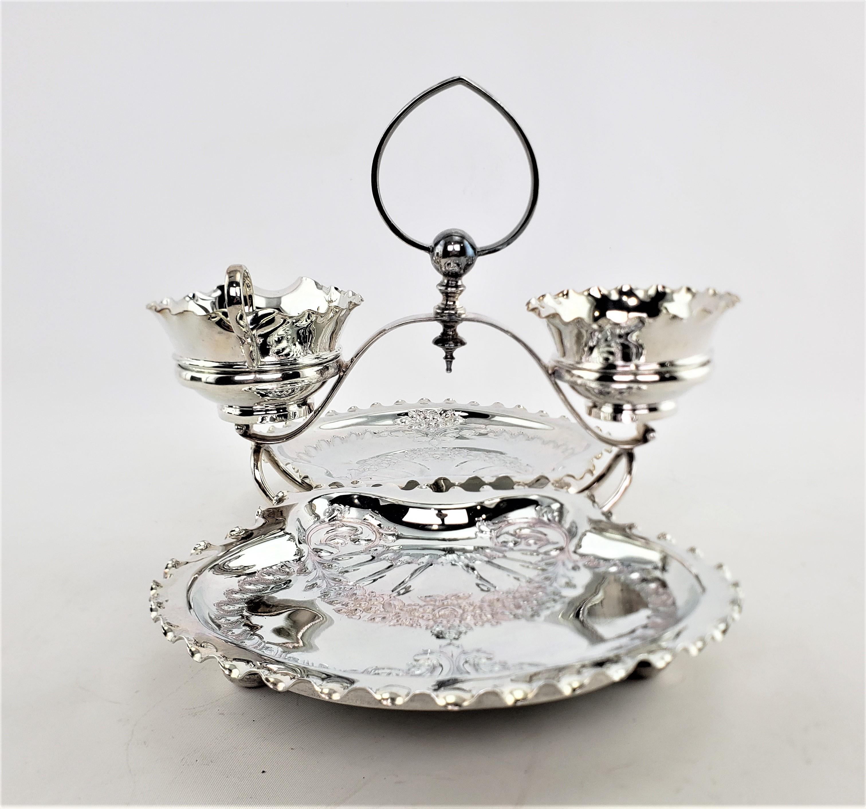 Antique English Silver Plated Strawberry Server Set with Figural Shell Dishes For Sale 2