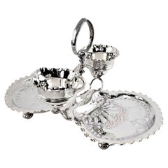 Antique English Silver Plated Strawberry Server Set with Figural Shell Dishes