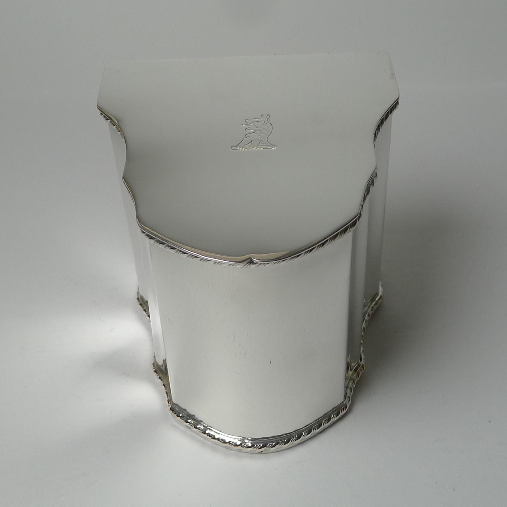 British Antique English Silver Plated Tea Caddy - Knife Box Shape