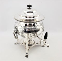 Antique English Silver Plated Tea or Hot Water Urn with Lion Mounts & Engraving
