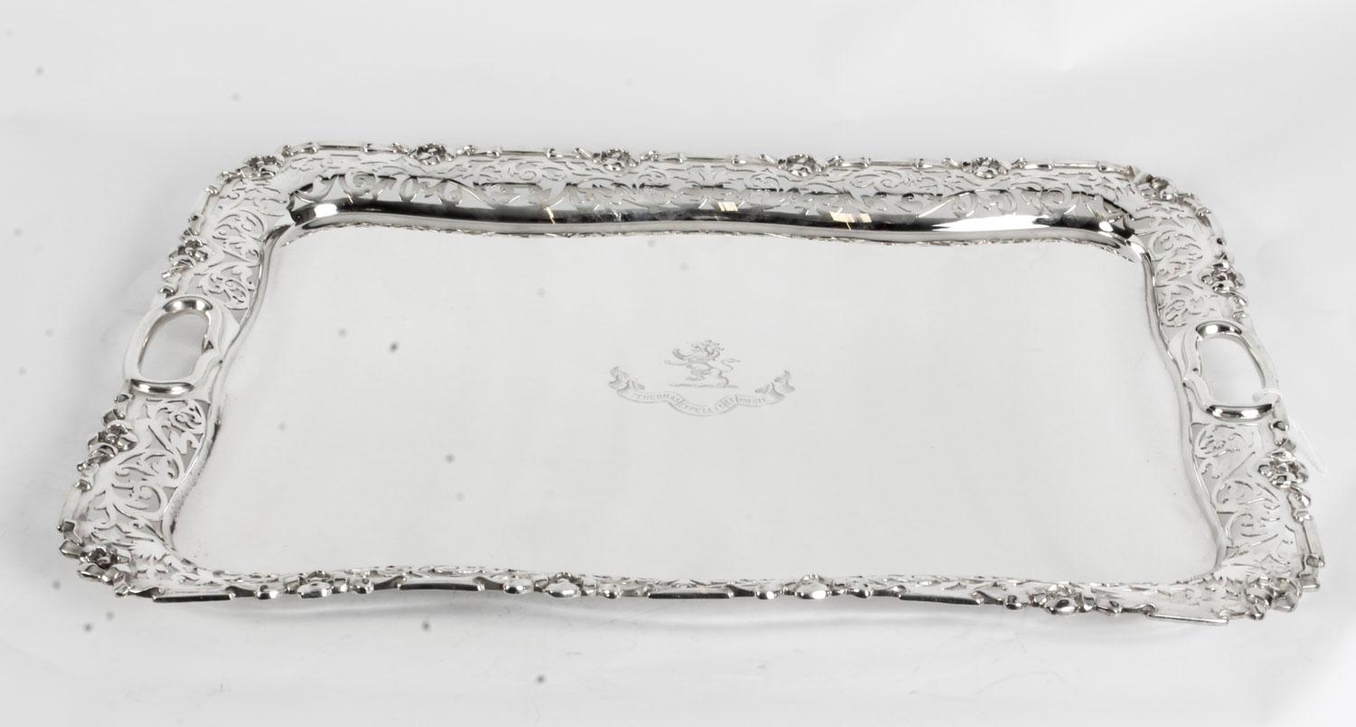 Antique English Silver Plated Twin Handled Tray, 19th Century In Good Condition In London, GB