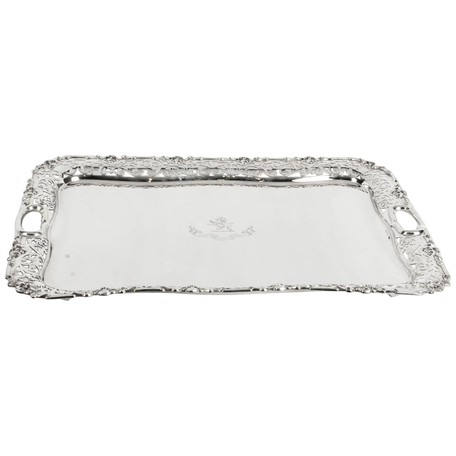 Antique English Silver Plated Twin Handled Tray, 19th Century