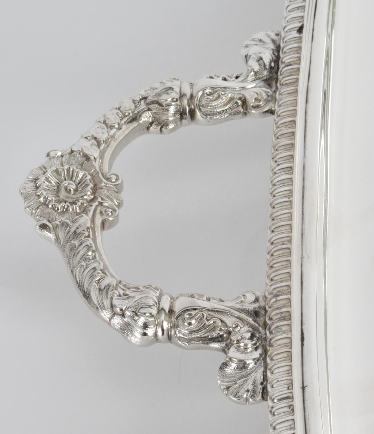 Antique English Silver Plated Twin Handled Tray Walker & Hall, 19th Century 6