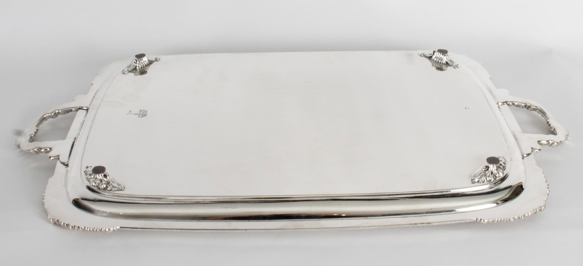 Antique English Silver Plated Twin Handled Tray Walker & Hall, 19th Century 12