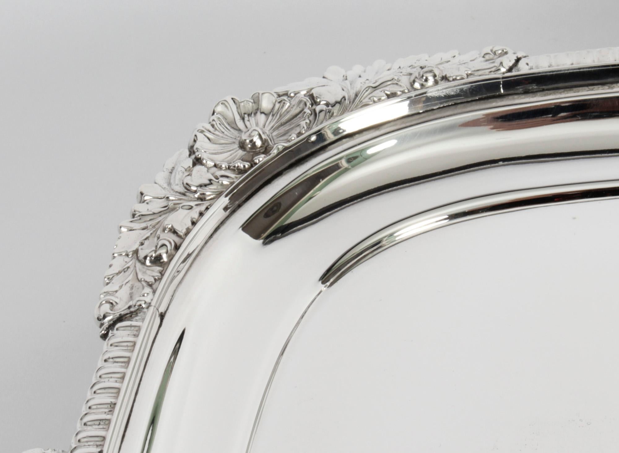 Antique English Silver Plated Twin Handled Tray Walker & Hall, 19th Century In Good Condition In London, GB