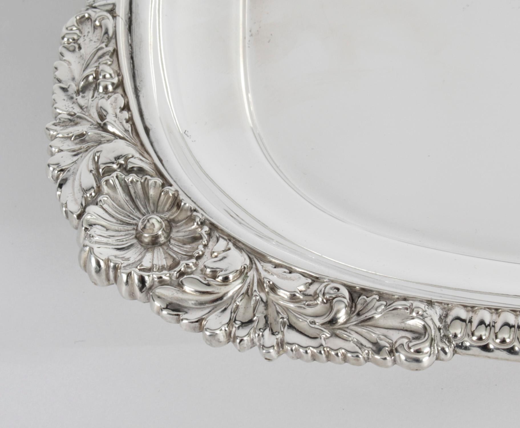 Mid-19th Century Antique English Silver Plated Twin Handled Tray Walker & Hall, 19th Century