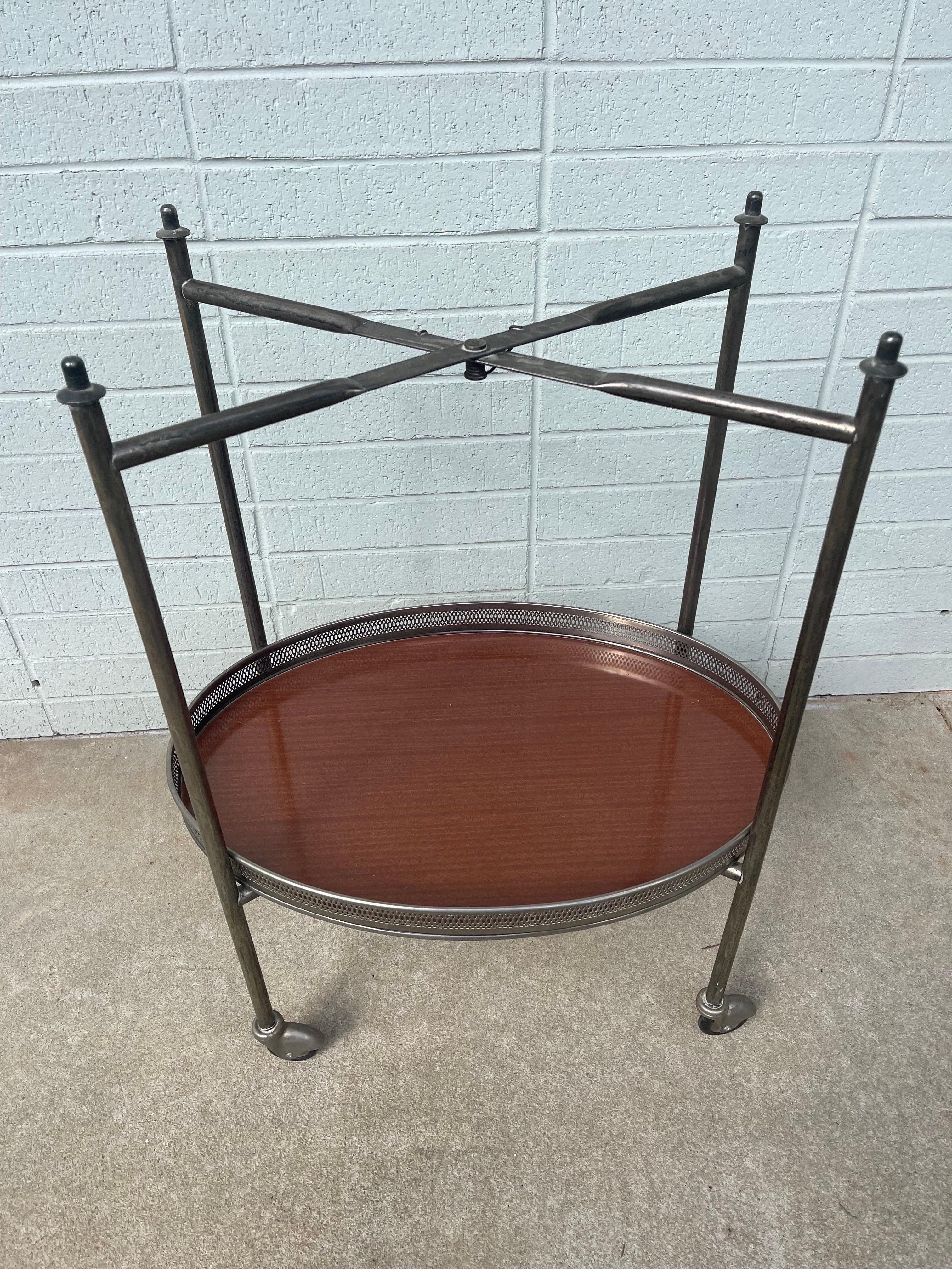 Antique English Silver Plated Two-Tiered Collapsable Rolling Bar Cart In Good Condition For Sale In Atlanta, GA