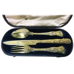Antique English Silver Stag Hunt Child Youth or Travel Set London, 1829-1832