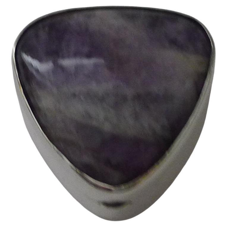 Ancienne boîte à pilules en argent anglais / Sterling & Amethyst - 1913