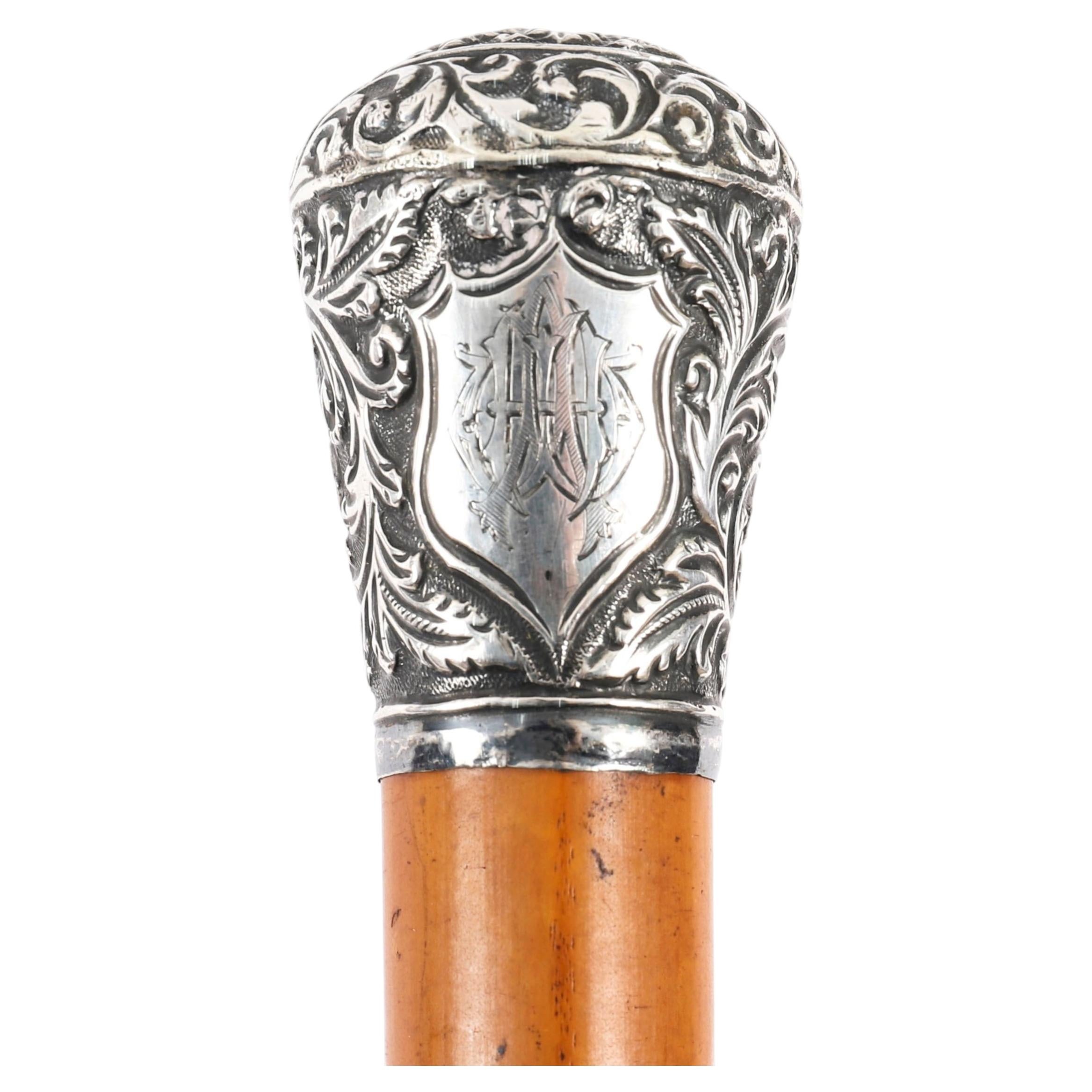 Antique English Silver Topped Walking Stick Cane 99cm / 39 inches