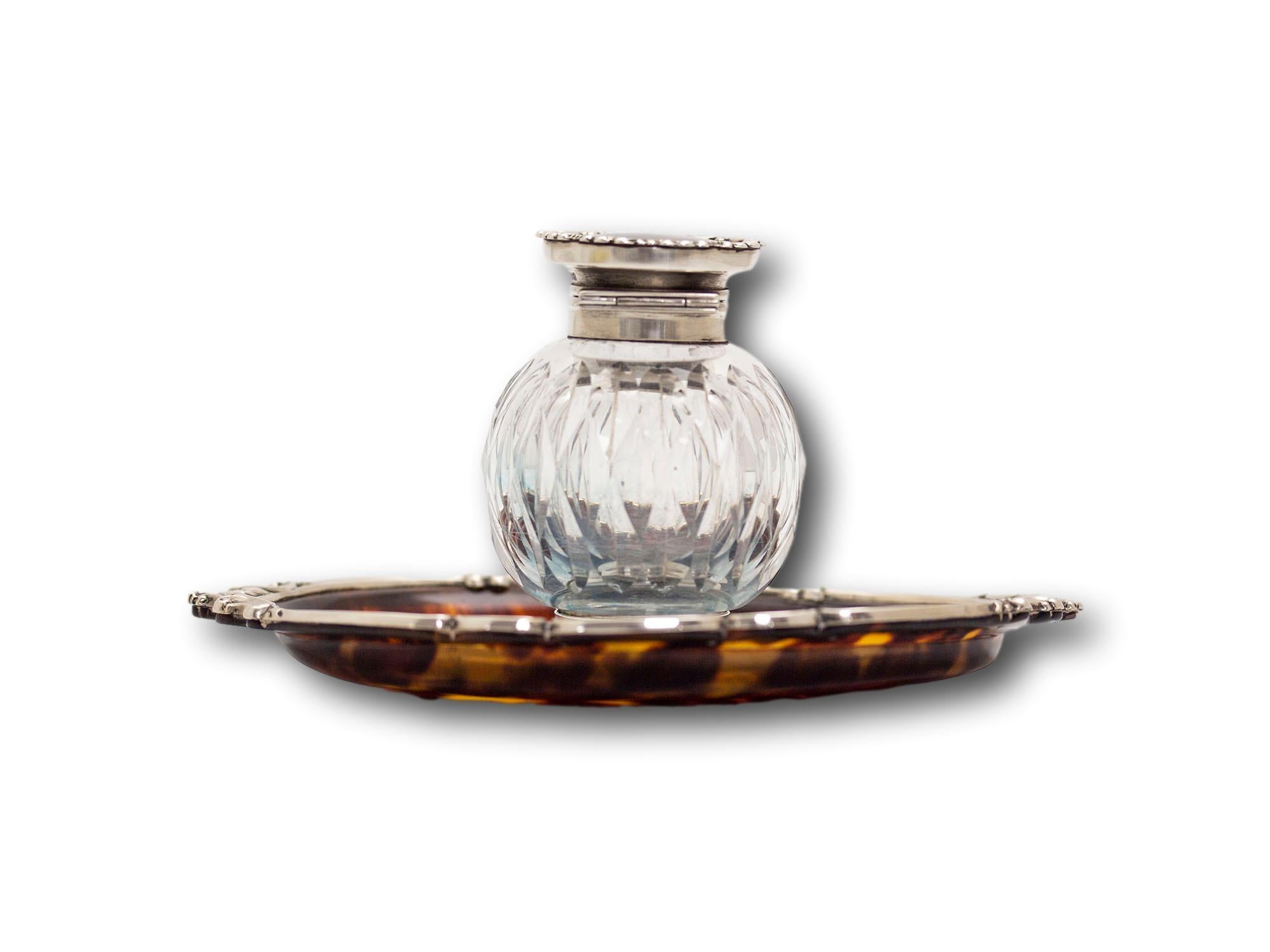 Antique English Silver & Tortoiseshell Inkwell In Good Condition For Sale In Northampton, GB