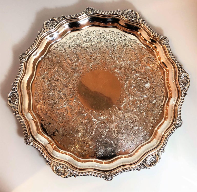 Antique English Silver Tray, Sheffield SilverPlated Signed Barker Co