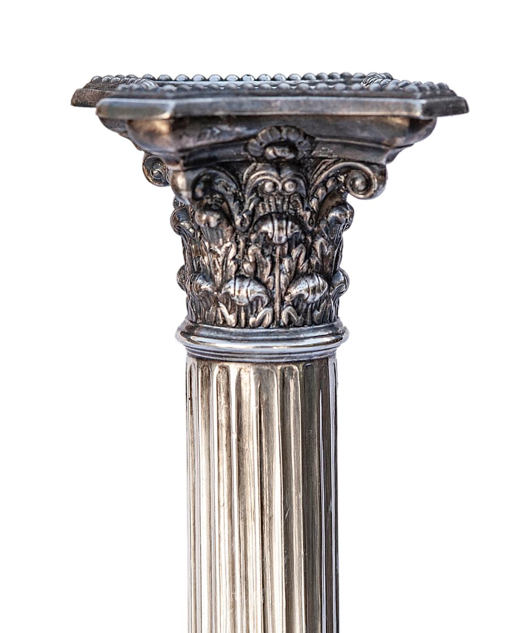 Antique English Silverplate Candlesticks; a pair In Good Condition For Sale In Malibu, CA