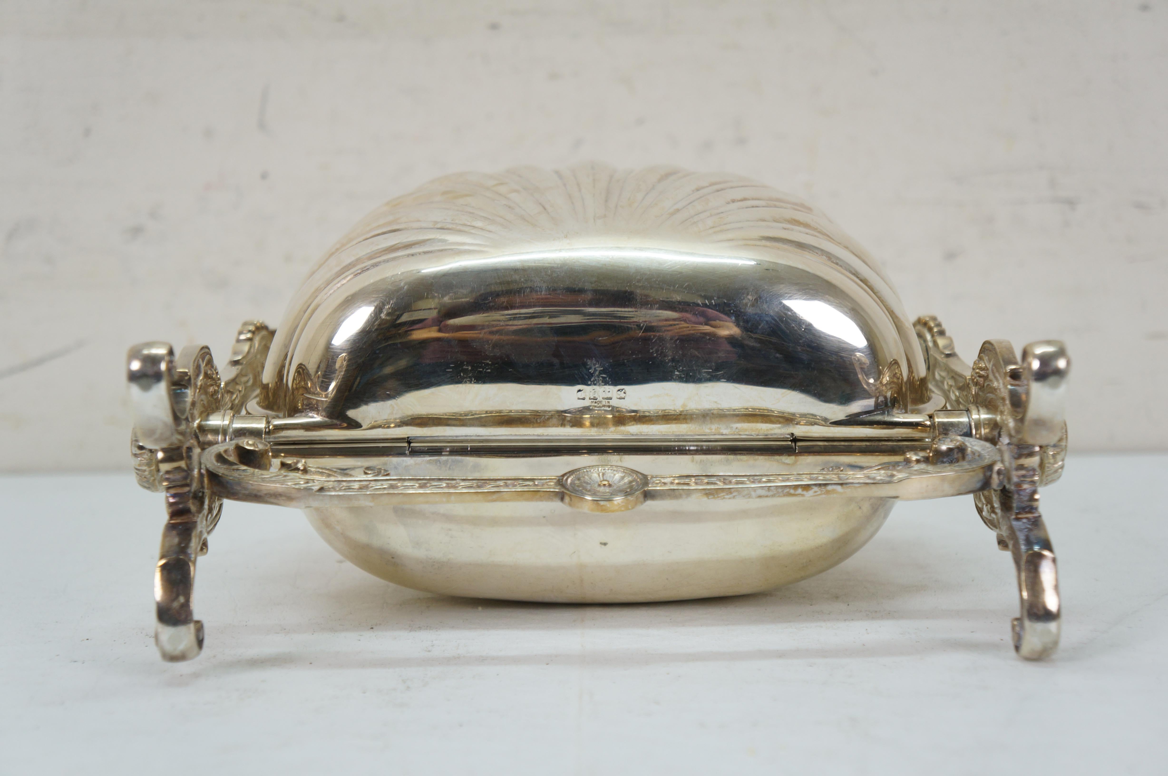 Antique English Silverplate Scalloped Clam Shell Biscuit Box Bun Warmer 11
